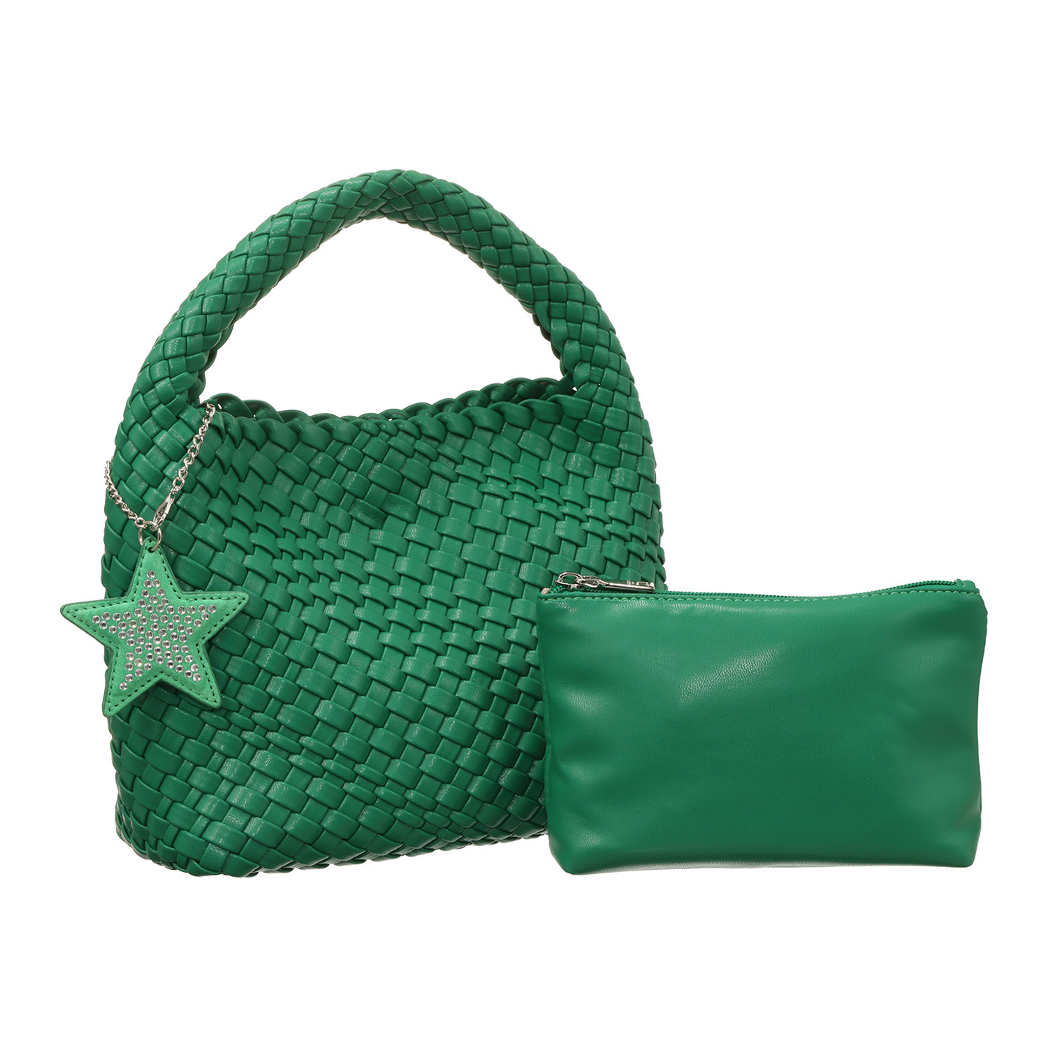 グッシオイタリー 柔らかレザータッチ 編み込みメッシュ トートバッグ＆ポーチ ＜星形チャーム付＞