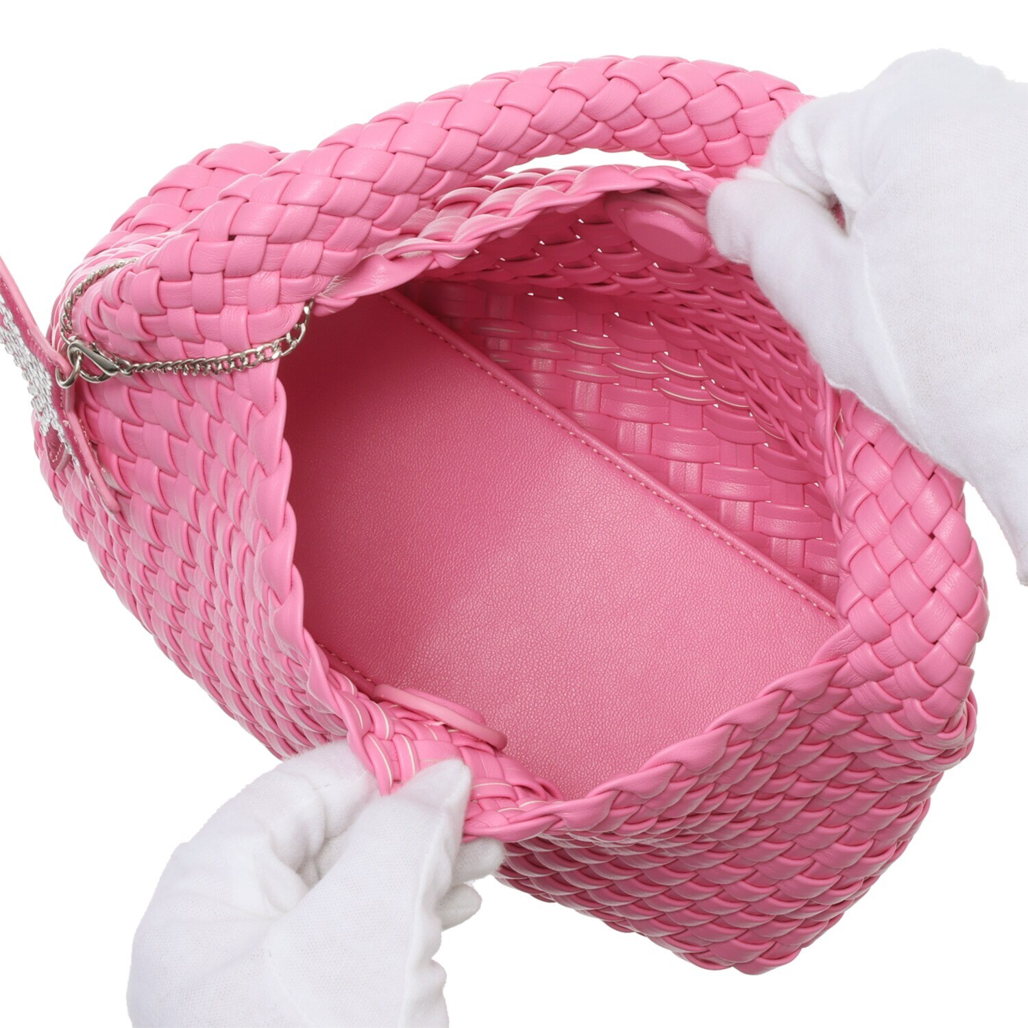 グッシオイタリー 柔らかレザータッチ 編み込みメッシュ トートバッグ＆ポーチ ＜星形チャーム付＞