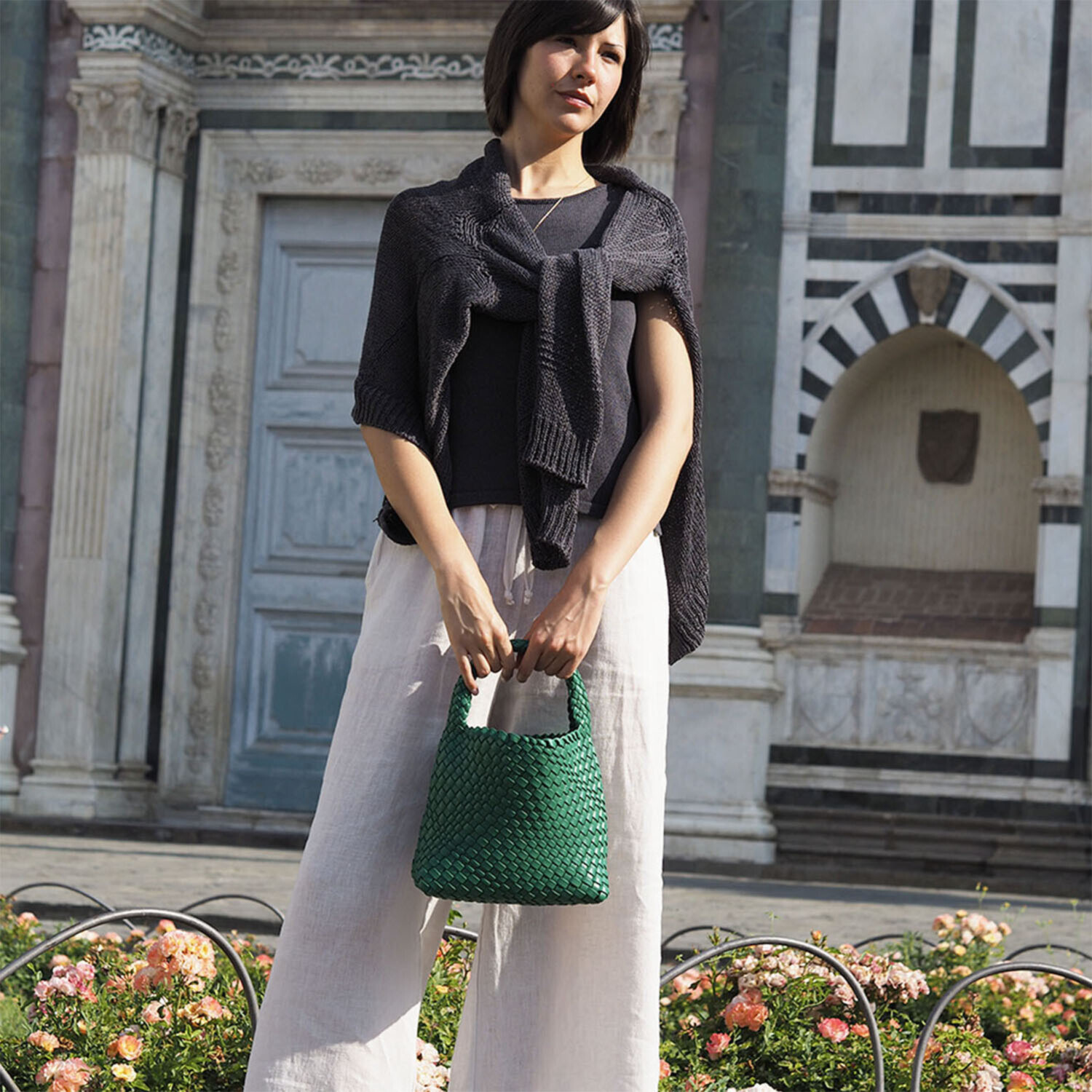 グッシオイタリー 柔らかレザータッチ 編み込みメッシュ トートバッグ＆ポーチ ＜星形チャーム付＞