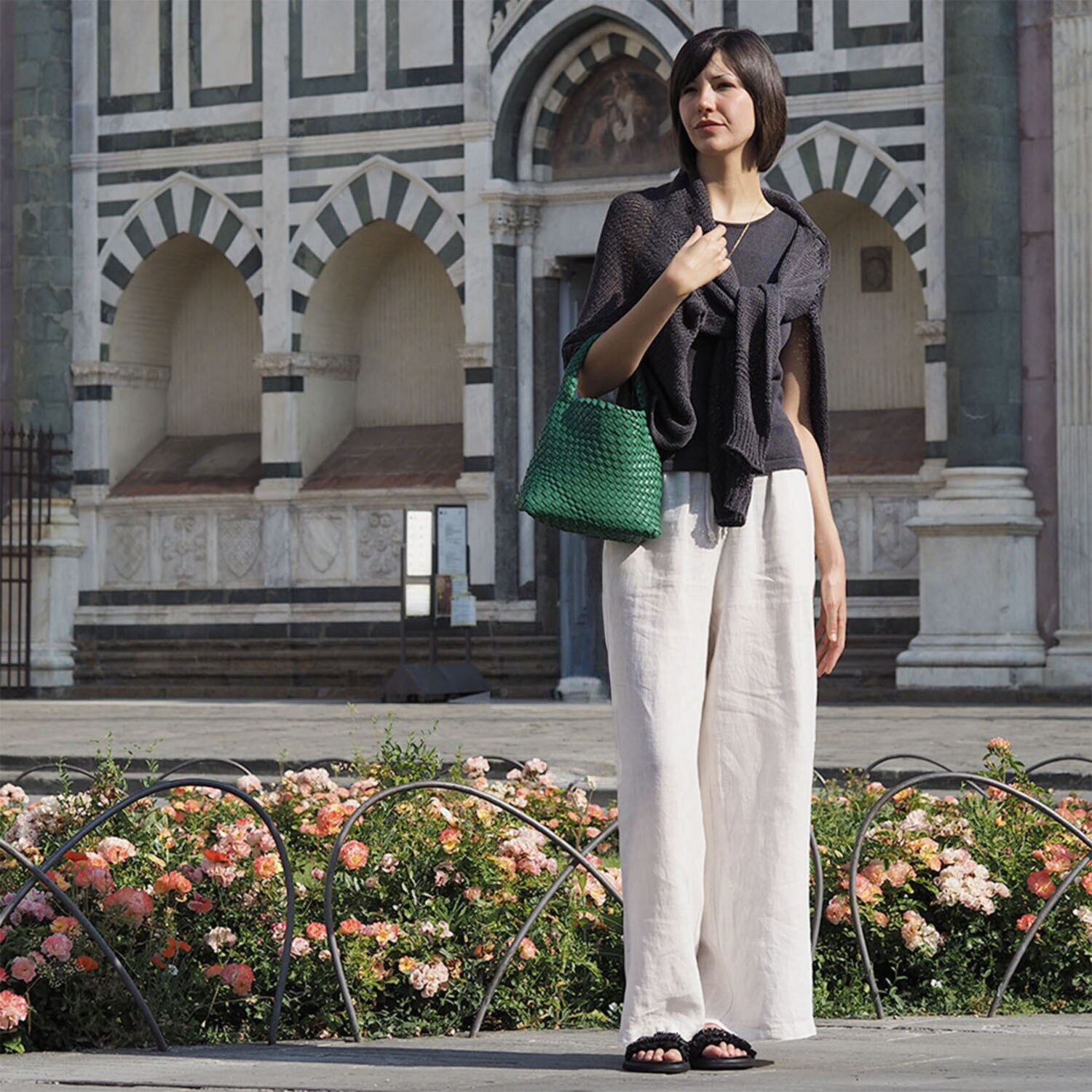 グッシオイタリー 柔らかレザータッチ 編み込みメッシュ トートバッグ＆ポーチ ＜星形チャーム付＞