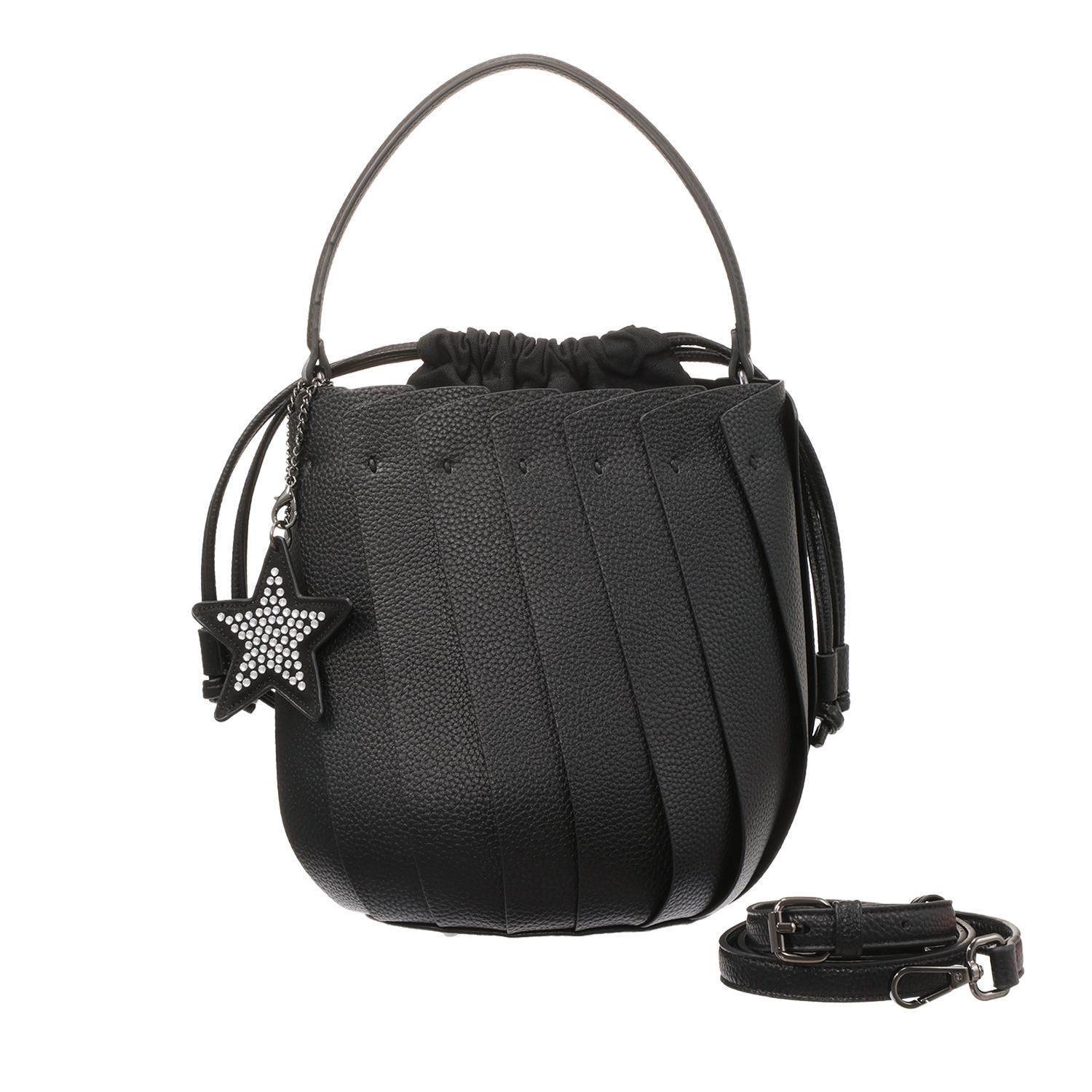 グッシオイタリー こだわりのレザータッチ ２ウェイプリーツ 巾着バッグ ＜星型チャーム付＞