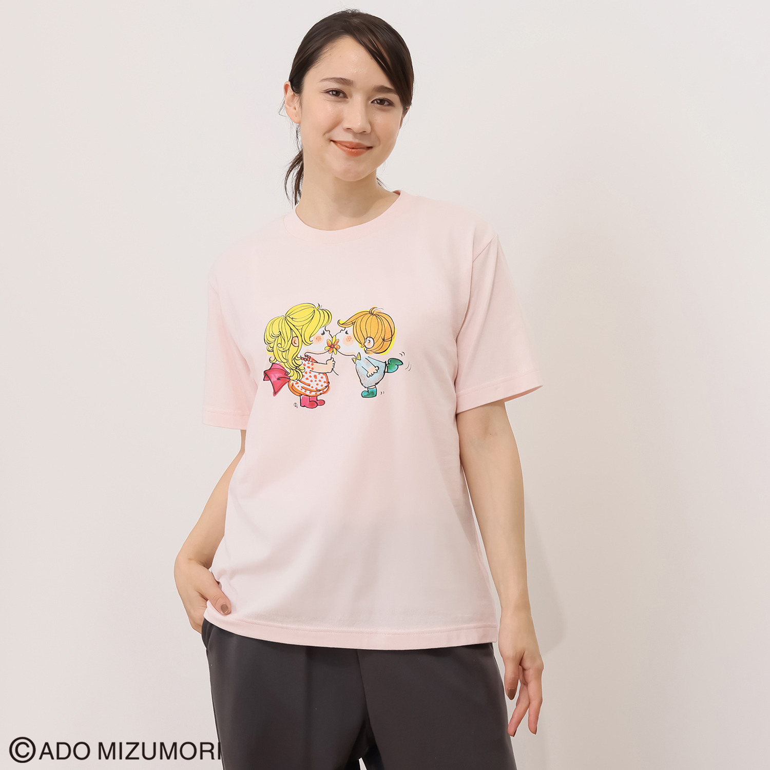 水森亜土 綿１００％爽やか天竺 転写プリント ルームＴシャツ