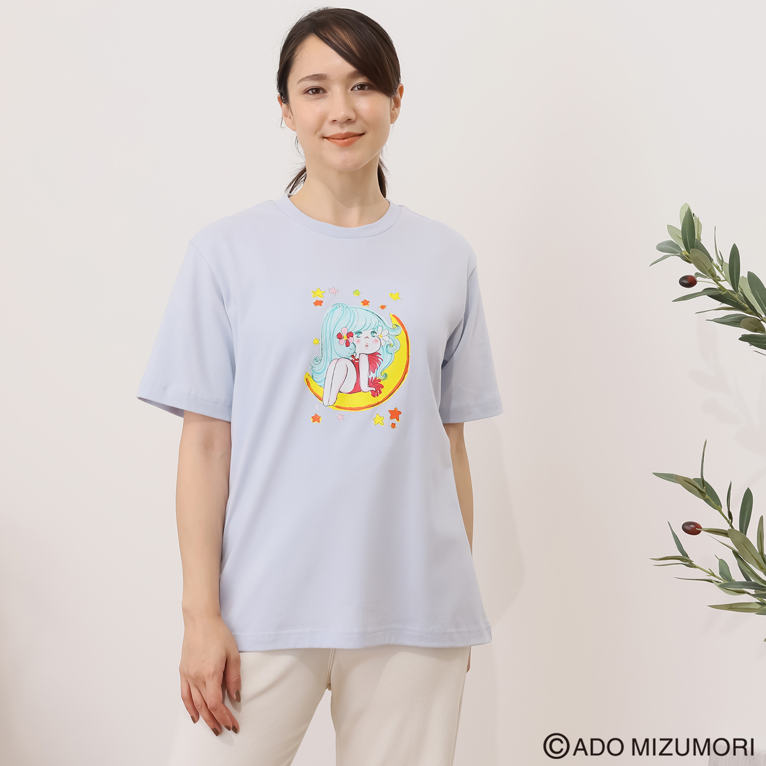 水森亜土 綿１００％爽やか天竺 転写プリント ルームＴシャツ