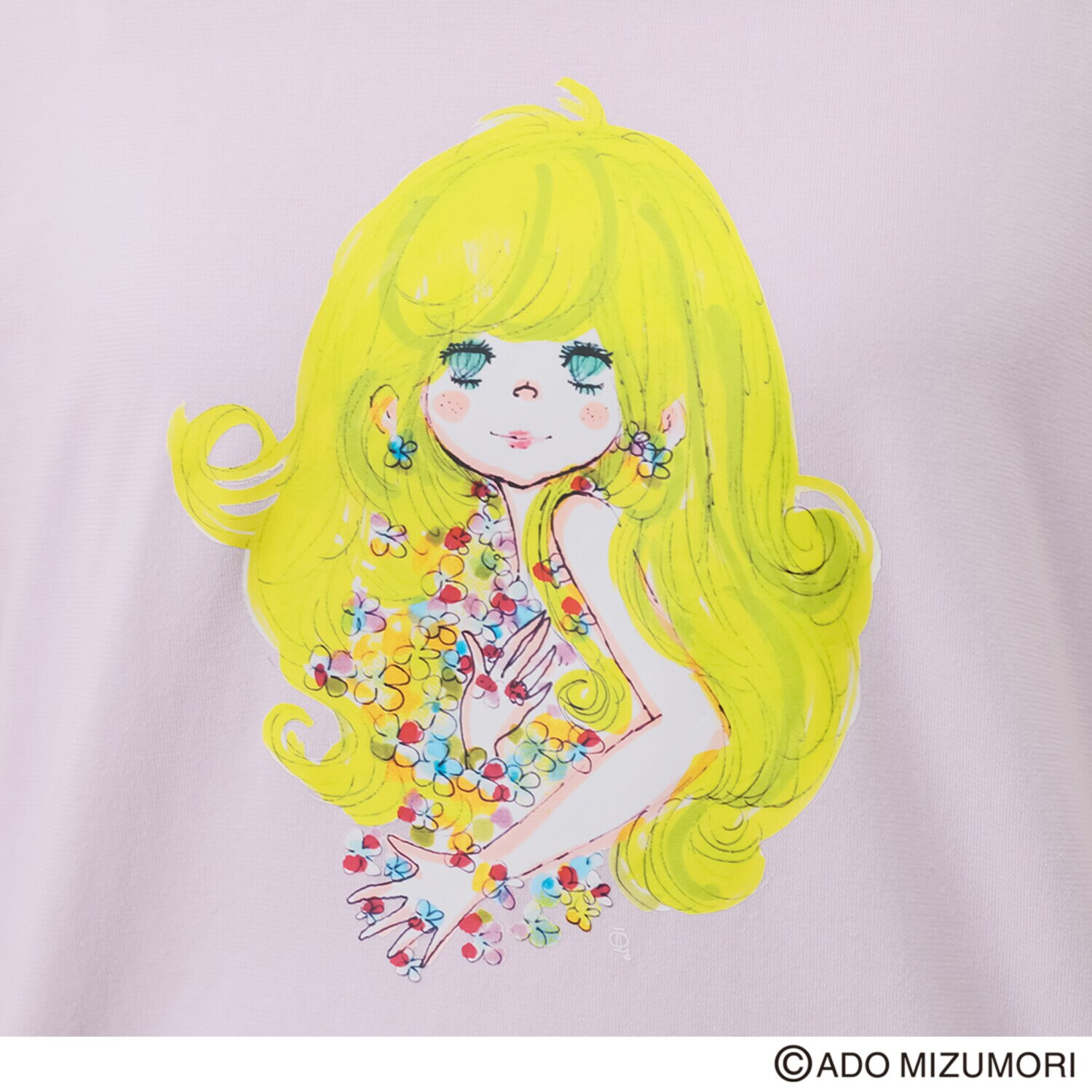 水森亜土 綿１００％爽やか天竺 転写プリント ルームＴシャツ