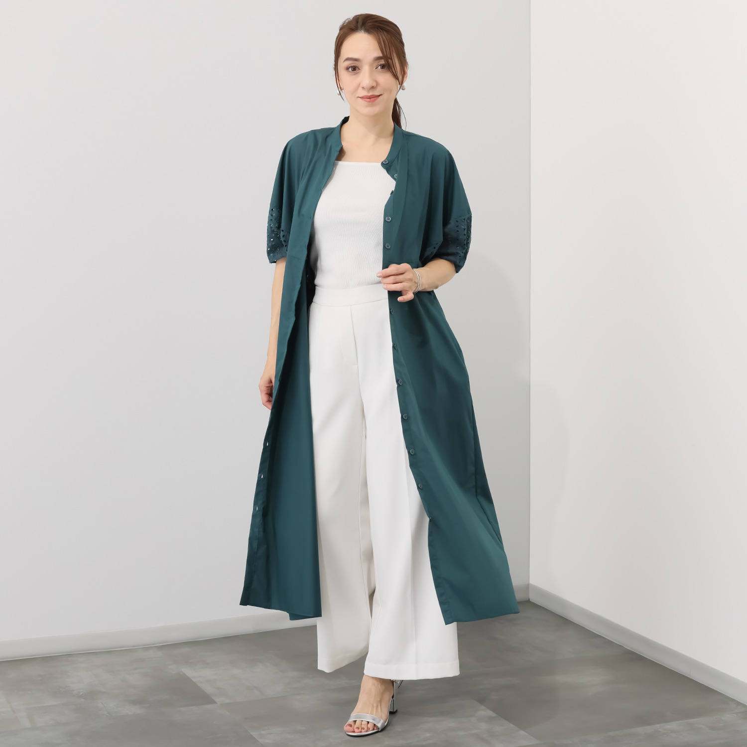 アリュメット 袖レース切替 ワンピース