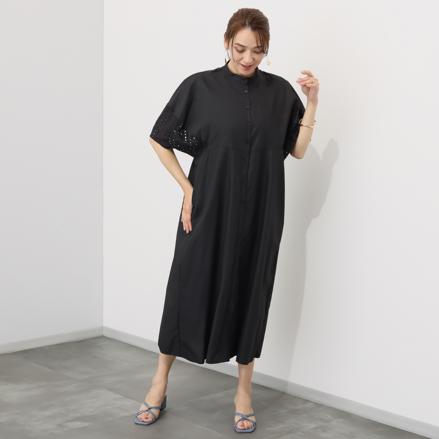 アリュメット 袖レース切替 ワンピース