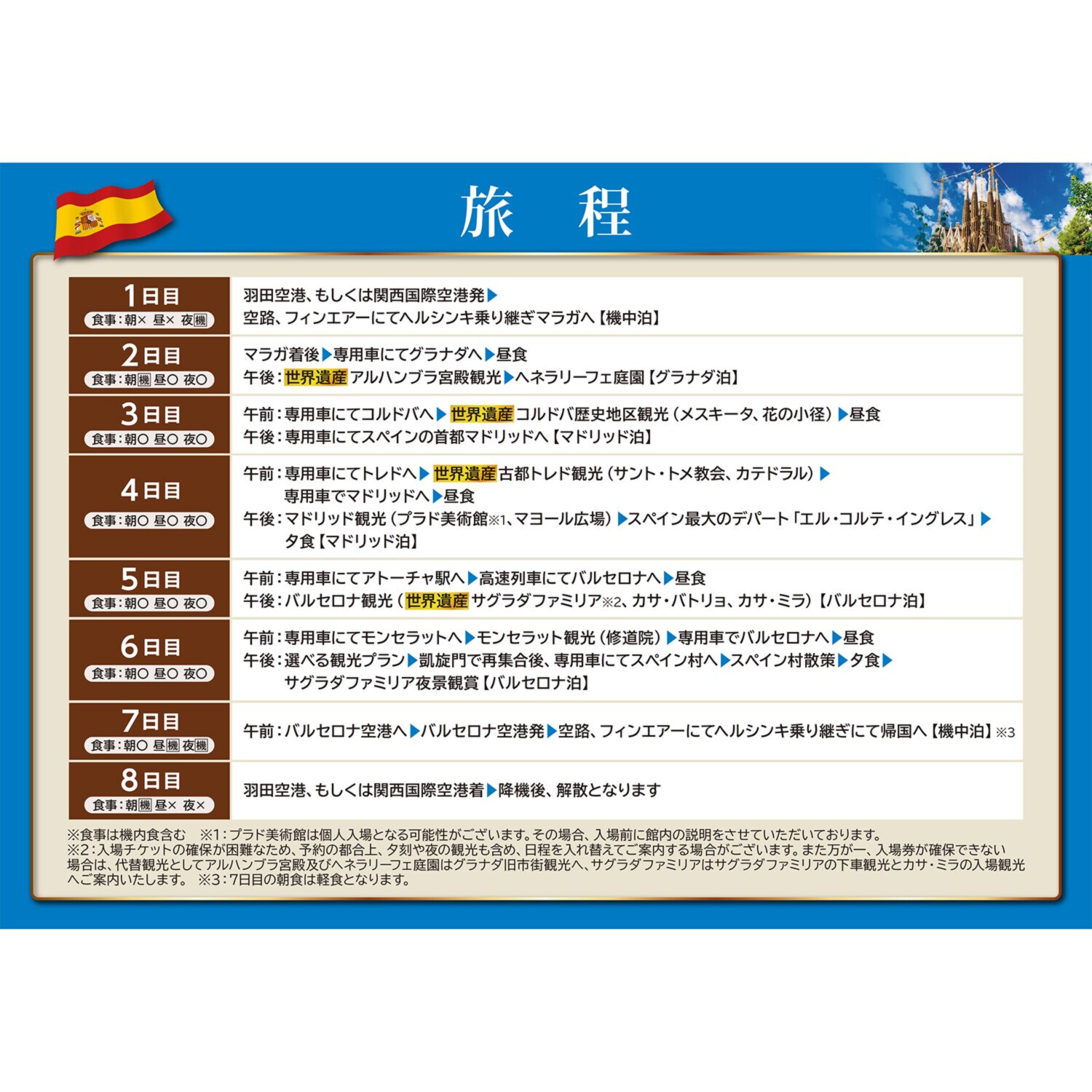 大人時間を愉しむ ５つ星ホテルにご宿泊！ こだわりのスペイン紀行 ８日間 “羽田空港発着 　２名１室”