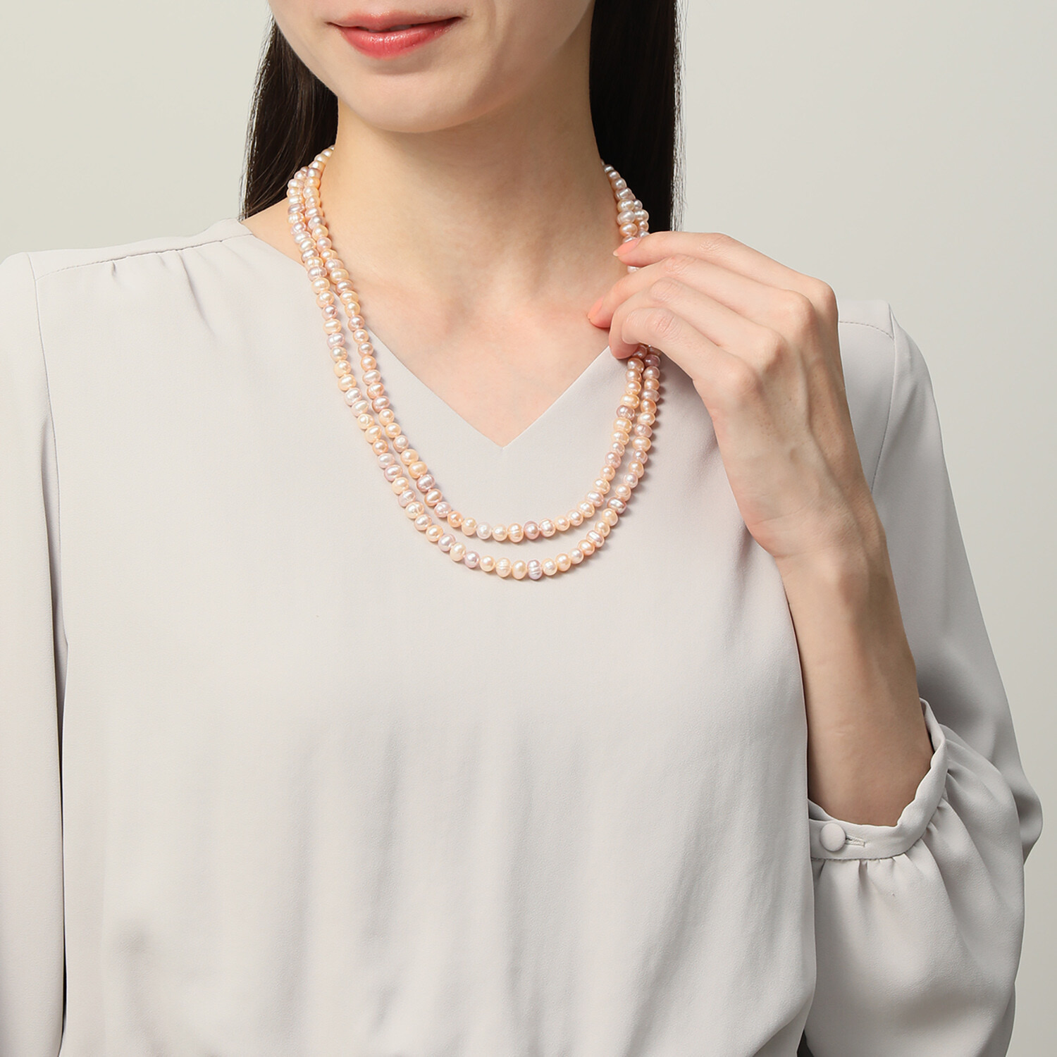 バイ　ネイチャー マルチカラー 淡水パール スーパーロングネックレス