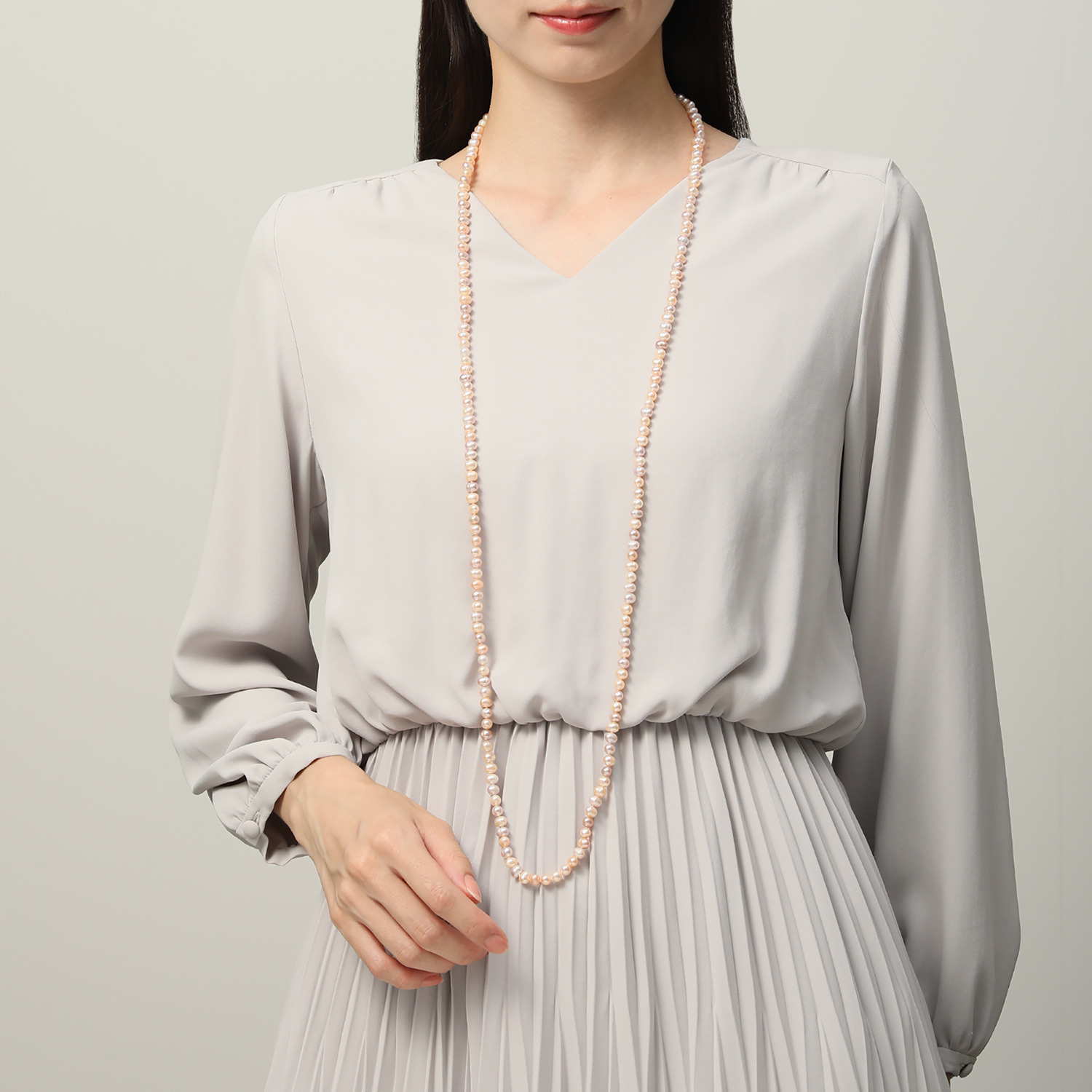 バイ　ネイチャー マルチカラー 淡水パール スーパーロングネックレス