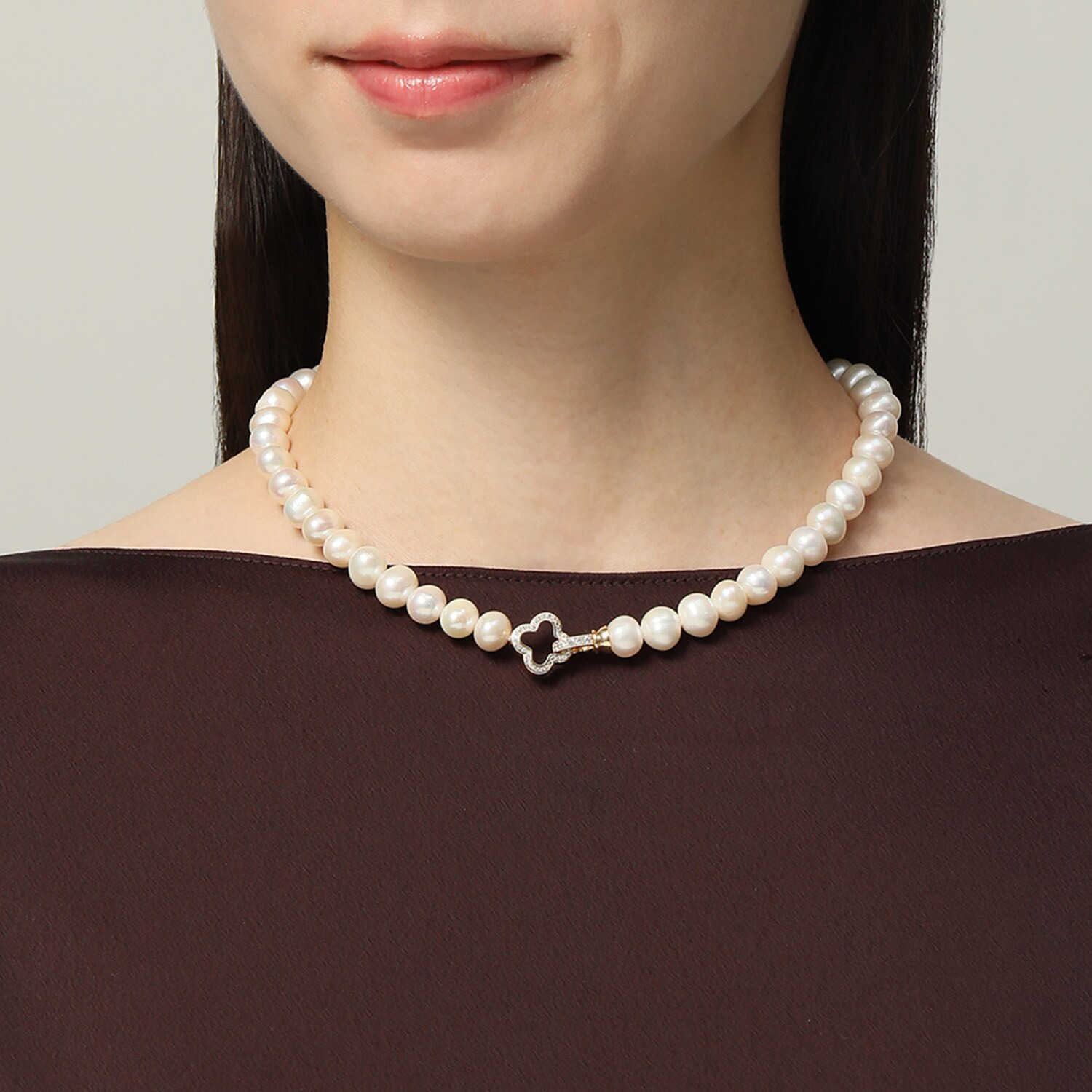 インプレスミー 淡水パール＆ＣＺ クローバーアクセント プリンセスネックレス