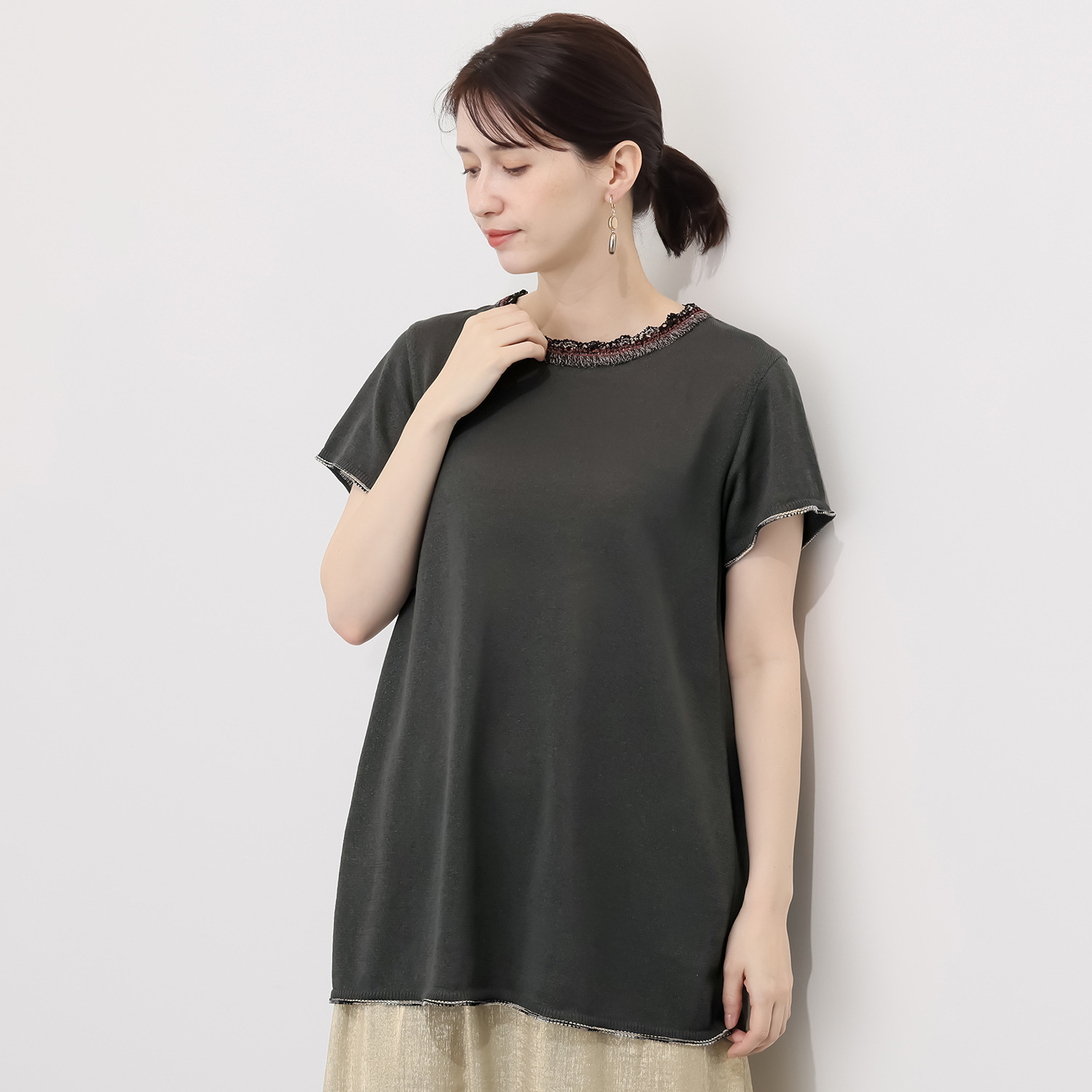 イイネス ファンシーヤーンミックス 切替デザイン プルオーバー