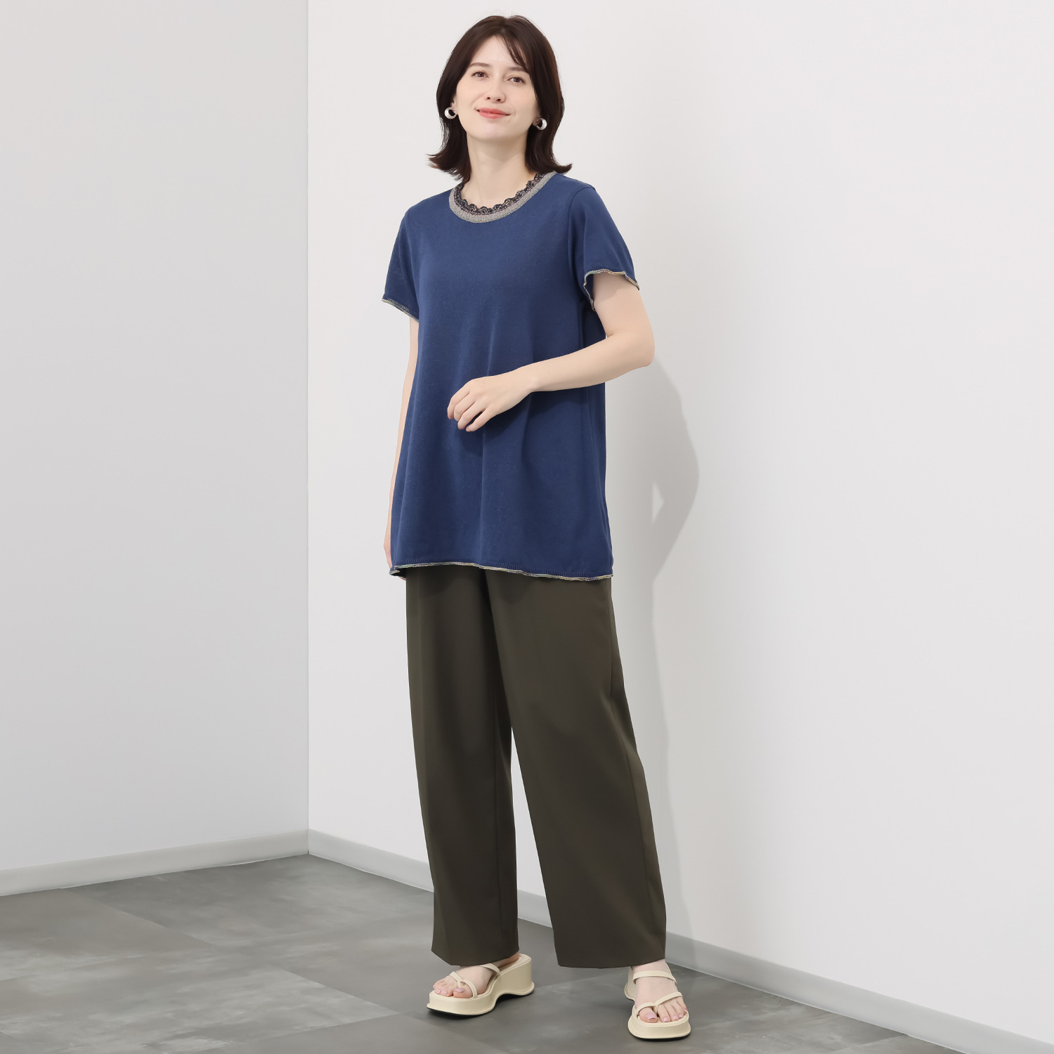 イイネス ファンシーヤーンミックス 切替デザイン プルオーバー