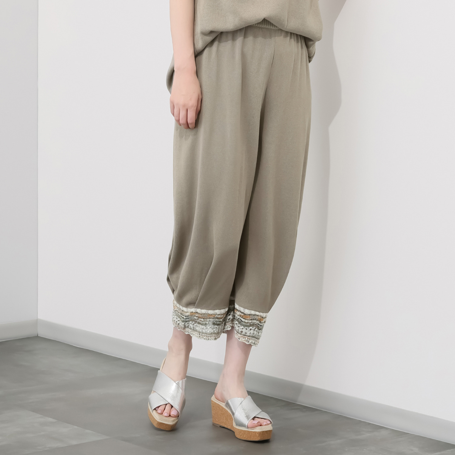 イイネス ファンシーヤーンミックス 切替デザイン パンツ