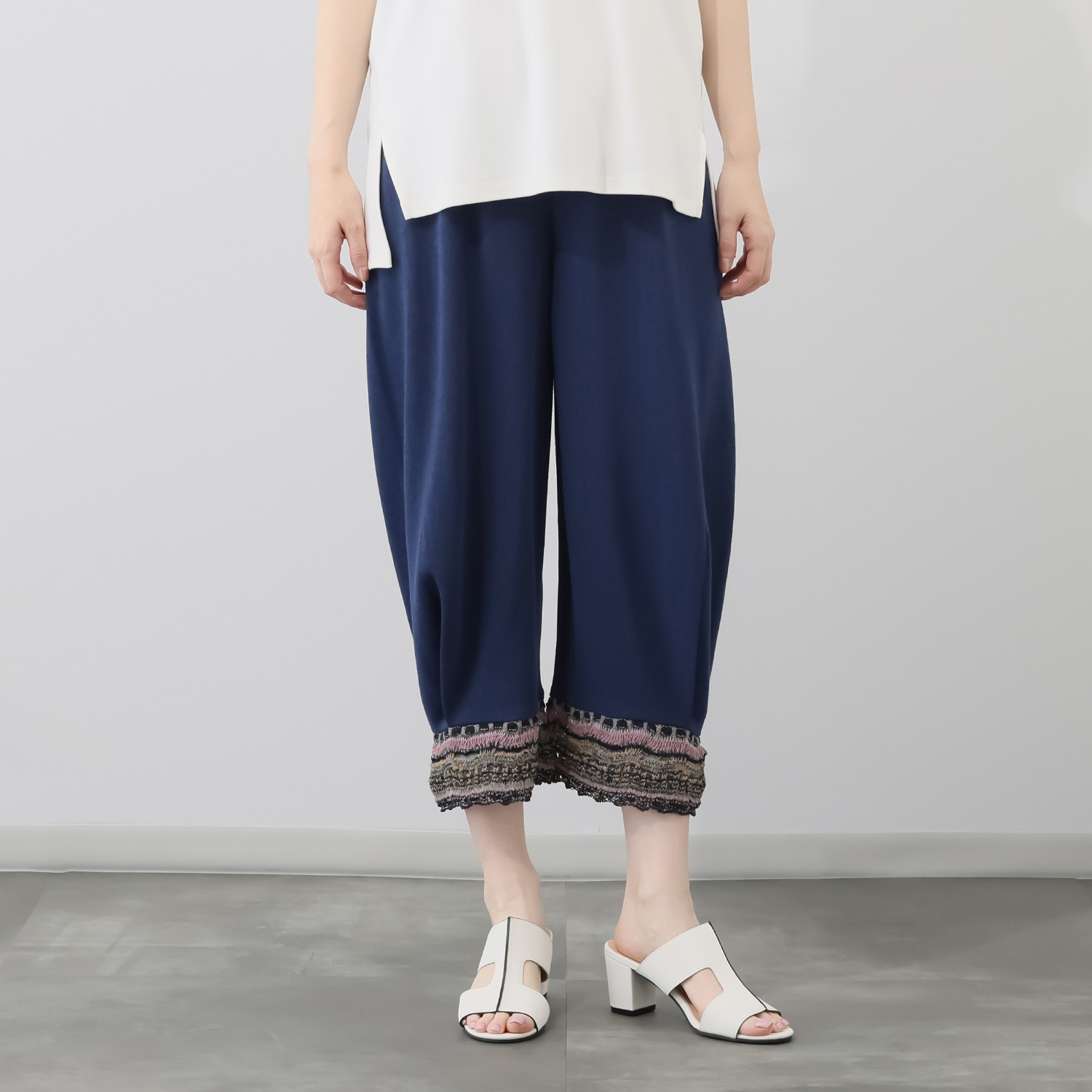 イイネス ファンシーヤーンミックス 切替デザイン パンツ