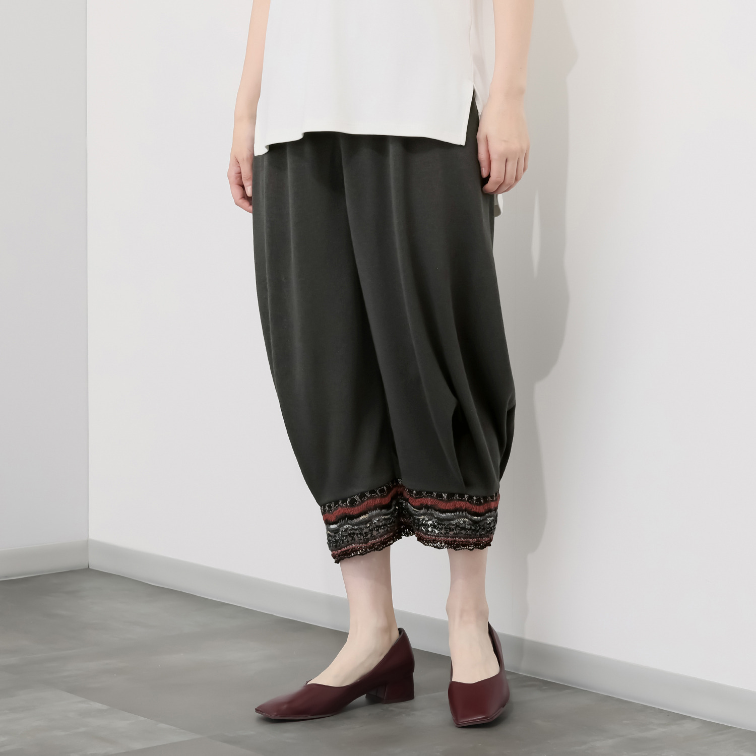 イイネス ファンシーヤーンミックス 切替デザイン パンツ