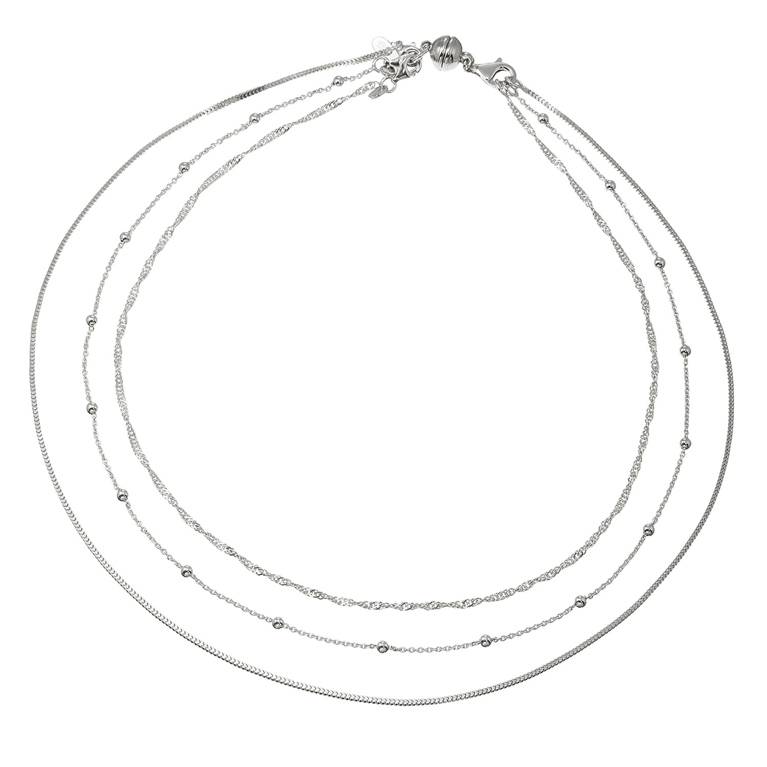 エクセラ イタリアン・シルバー ２層コーティング スリーチェーン マグネットネックレス