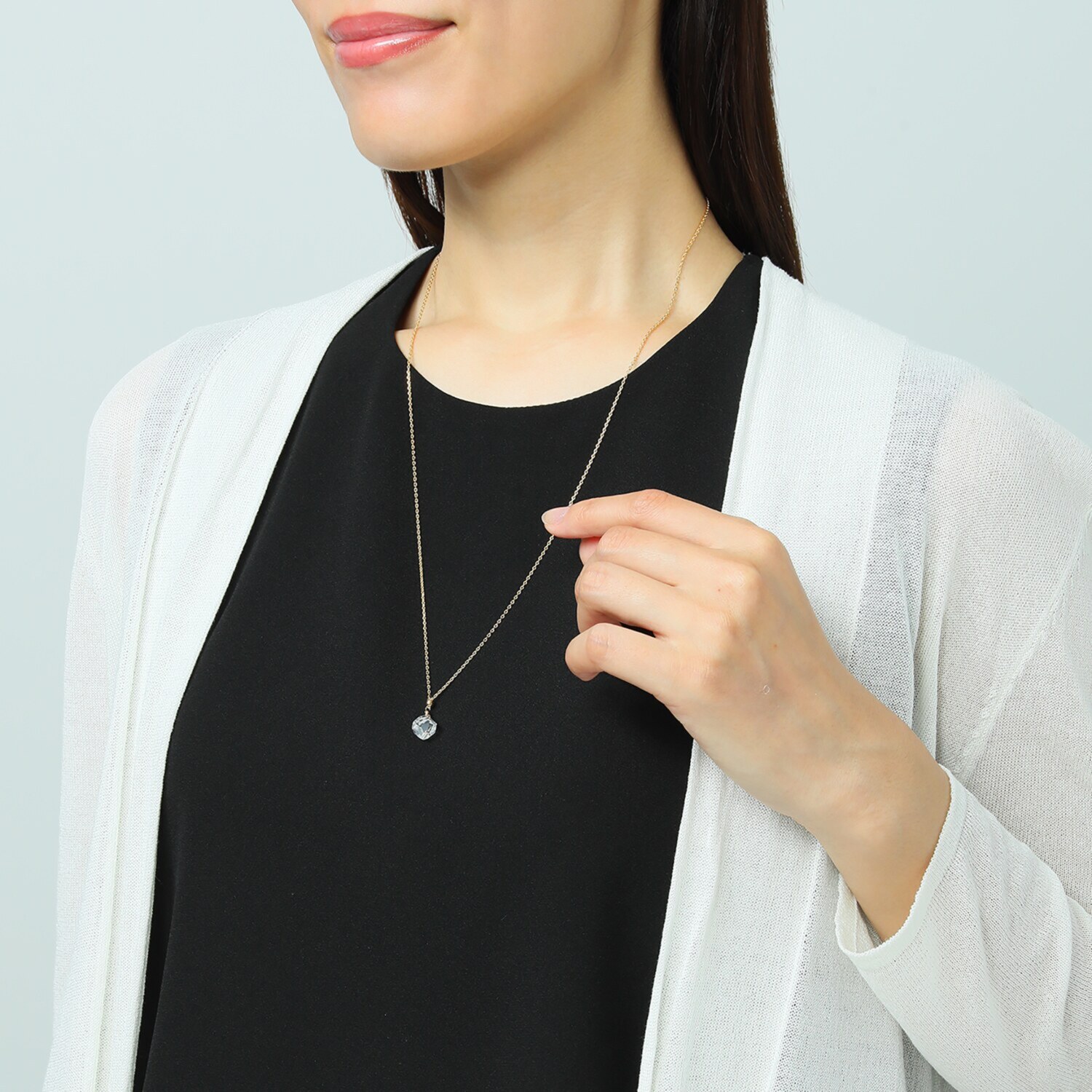 ハーキマーダイヤモンド １０ｍｍＵＰ ロッククリスタルクォーツ スライドチェーン ロングネックレス