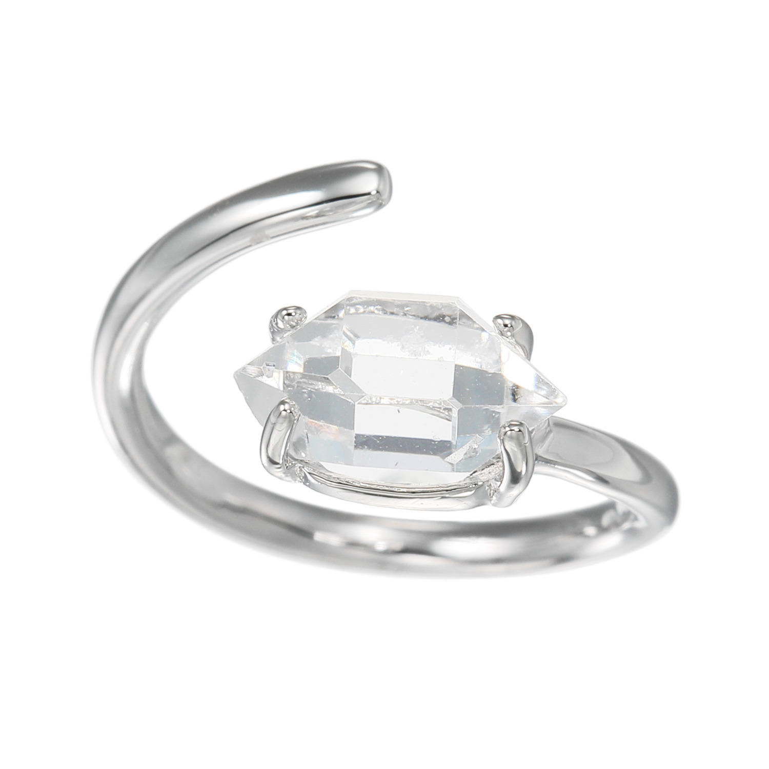 ハーキマーダイヤモンド １０ｍｍＵＰ ロッククリスタルクォーツ スパイラルデザイン フォークリング