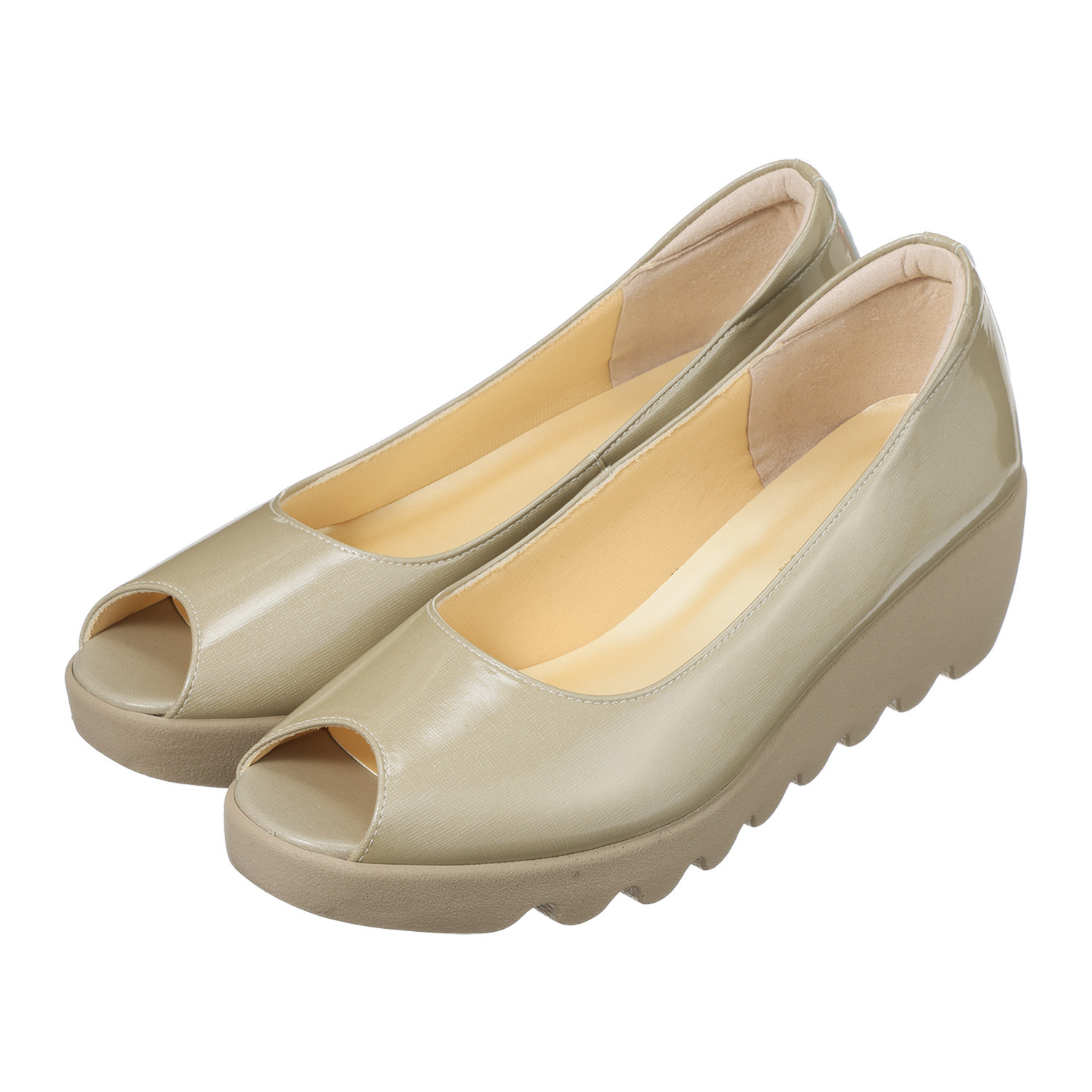 ヒルズアヴェニュー ＜日本製＞ レザー オープントゥ ウェーブソールパンプス