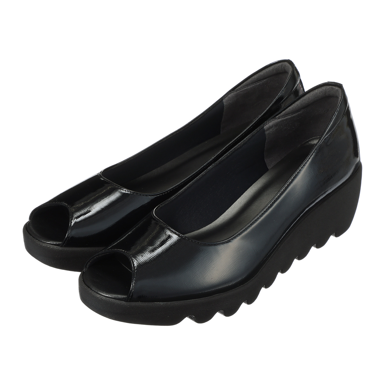 ヒルズアヴェニュー ＜日本製＞ レザー オープントゥ ウェーブソールパンプス