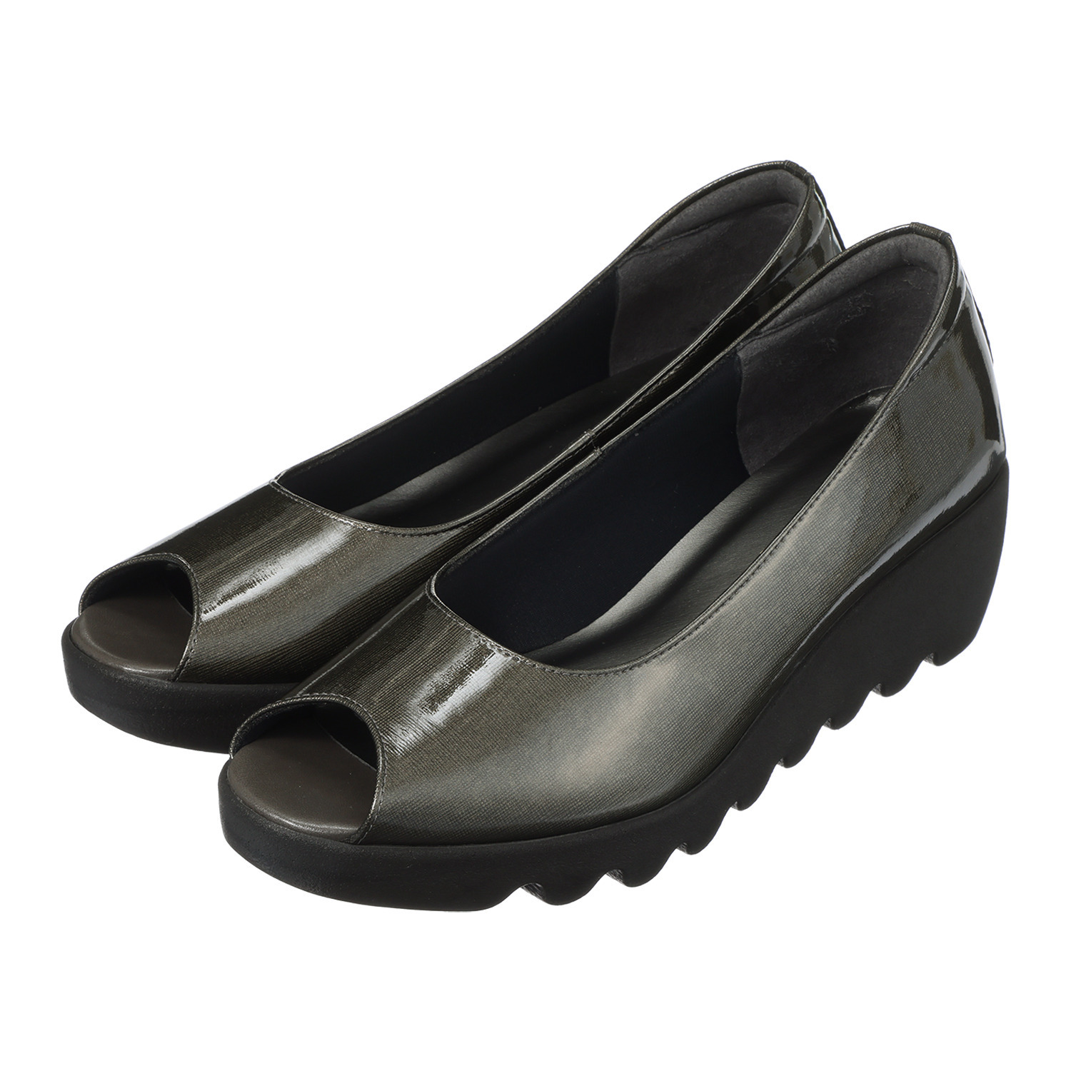 ヒルズアヴェニュー ＜日本製＞ レザー オープントゥ ウェーブソールパンプス