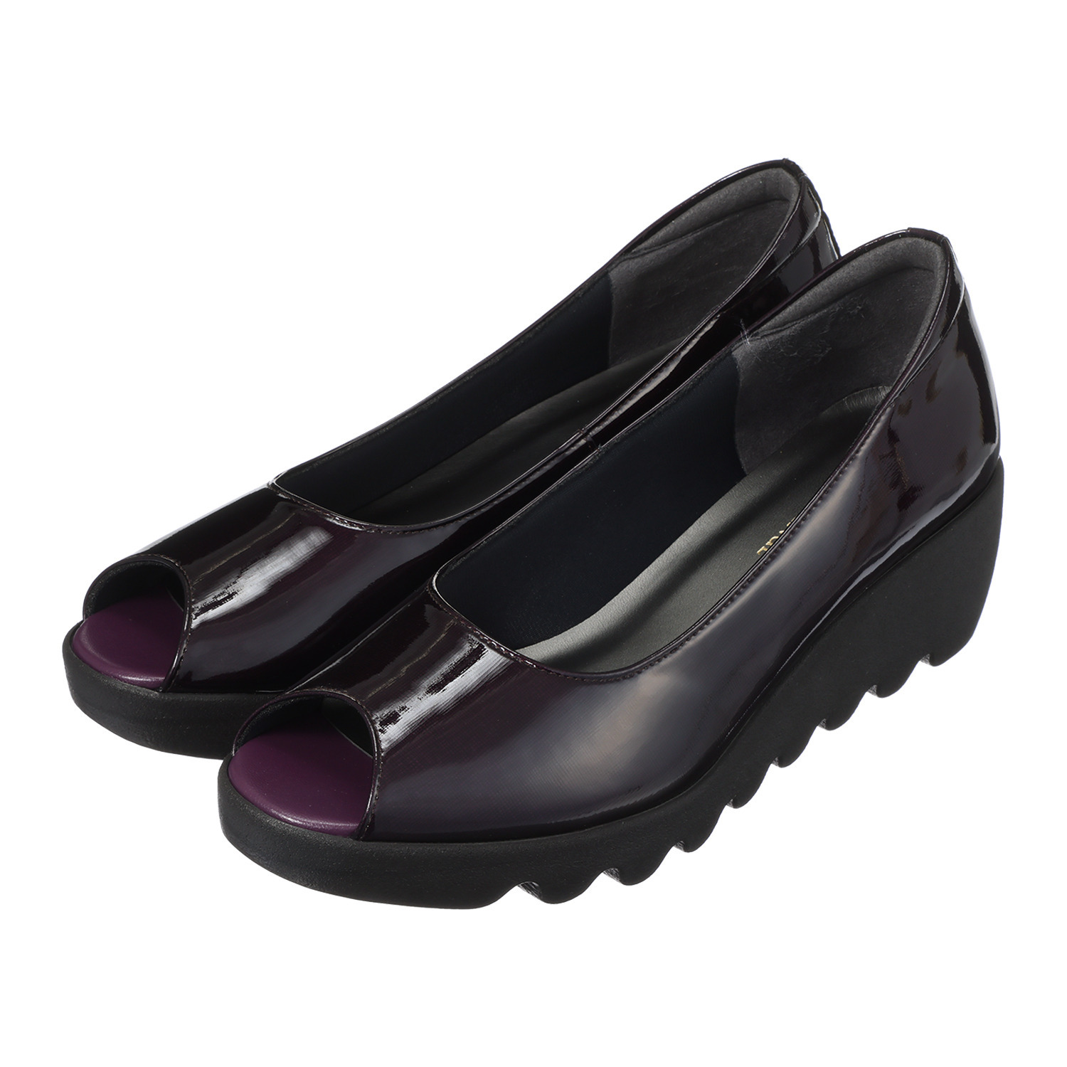 ヒルズアヴェニュー ＜日本製＞ レザー オープントゥ ウェーブソールパンプス