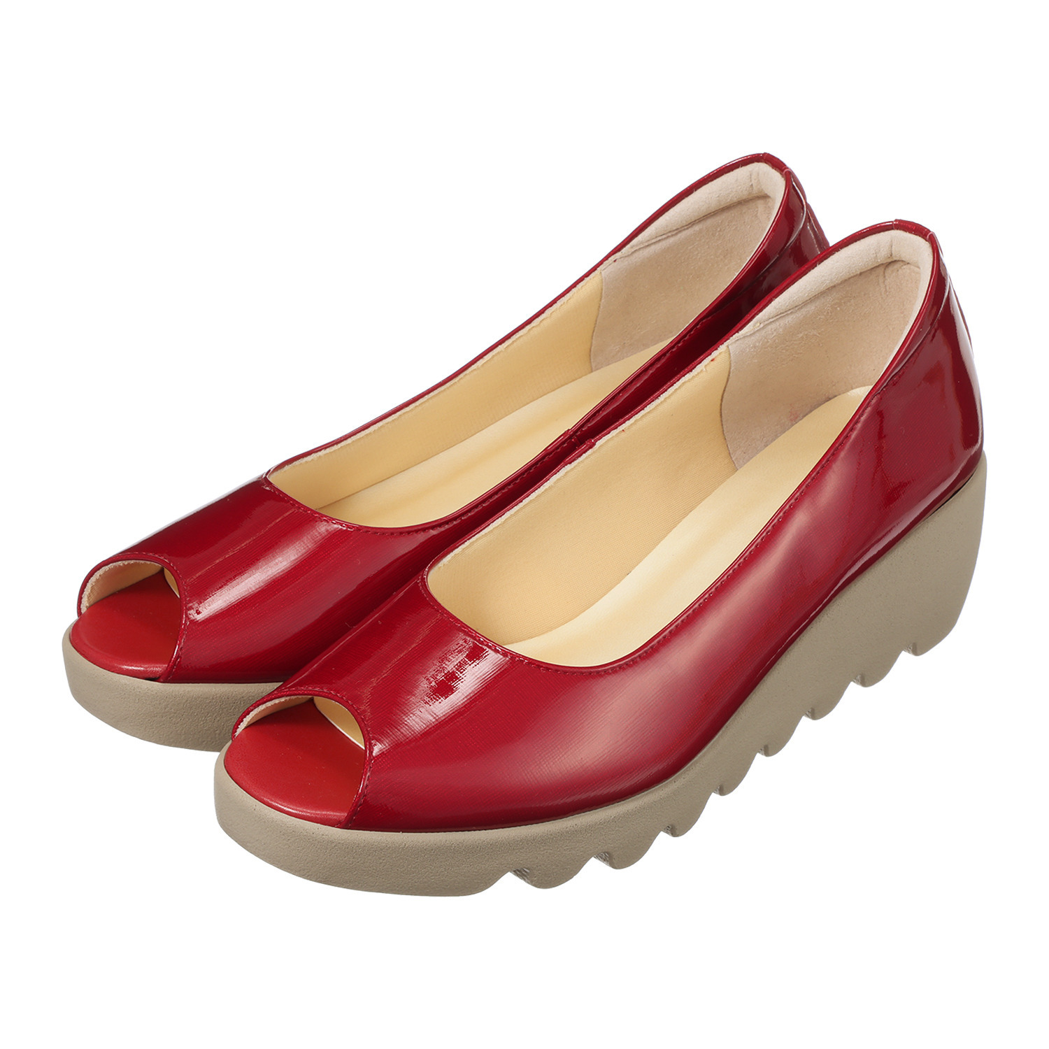 ヒルズアヴェニュー ＜日本製＞ レザー オープントゥ ウェーブソールパンプス