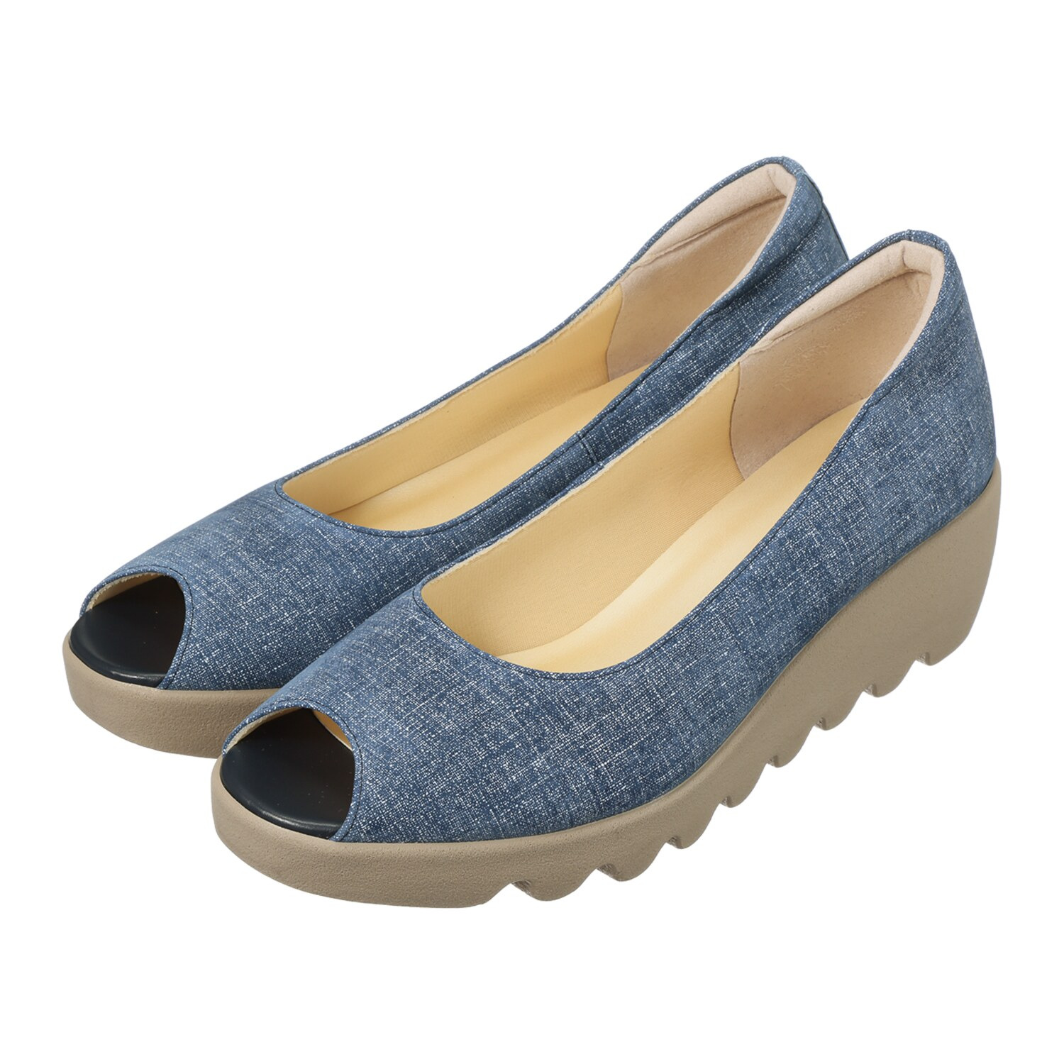 ヒルズアヴェニュー ＜日本製＞ レザー オープントゥ ウェーブソールパンプス