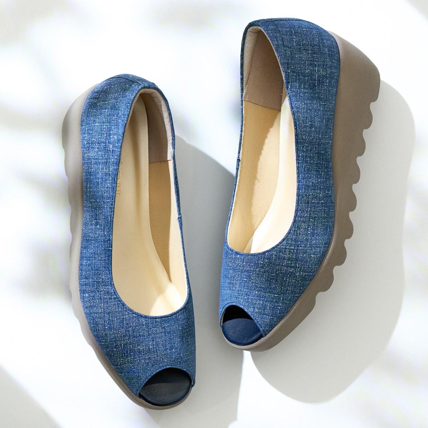 ヒルズアヴェニュー ＜日本製＞ レザー オープントゥ ウェーブソールパンプス