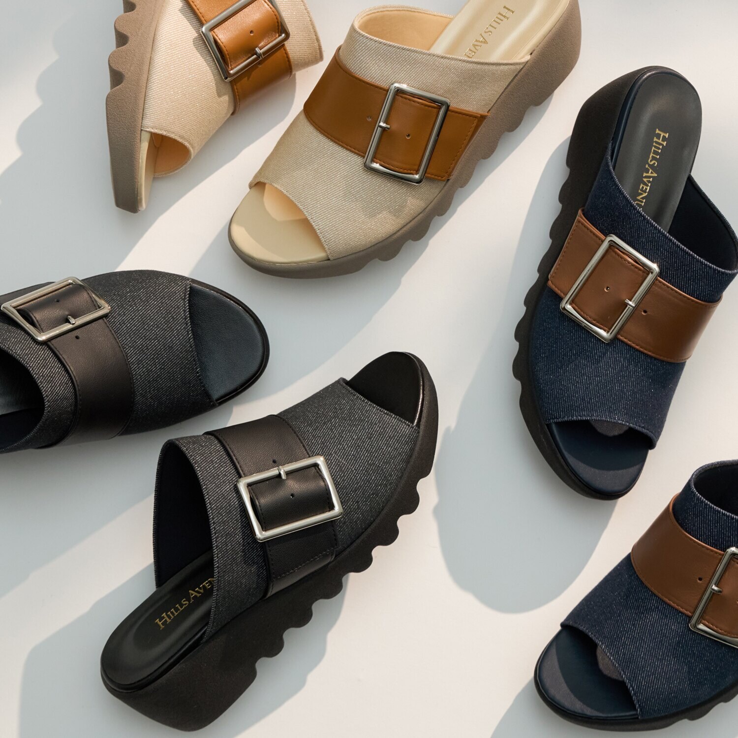 ヒルズアヴェニュー ＜日本製＞ バックルベルト ウェーブソールサンダル