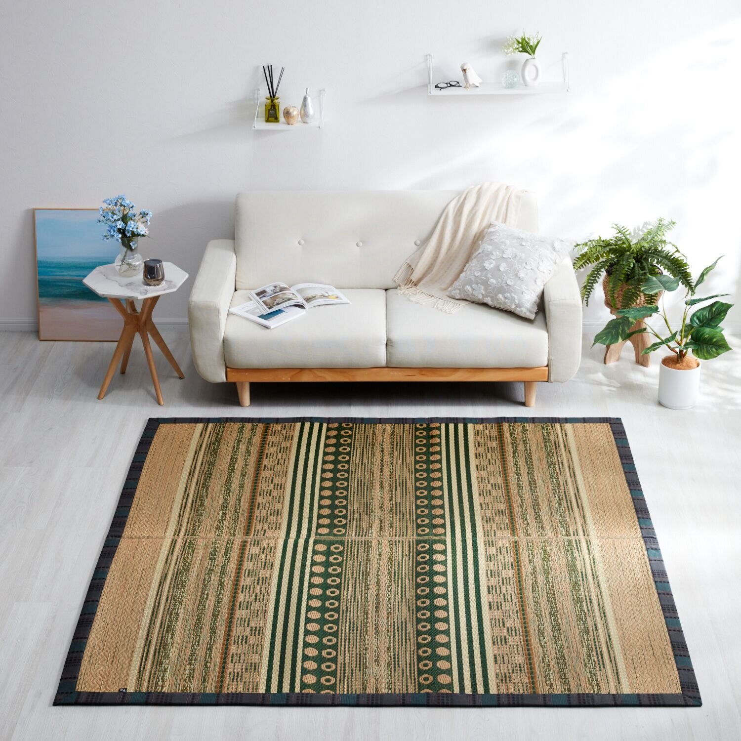 イケヒコ×宮田織物 久留米織ヘリ使用 日本産い草で織った い草ラグ ＜１９１×１９１ｃｍ＞