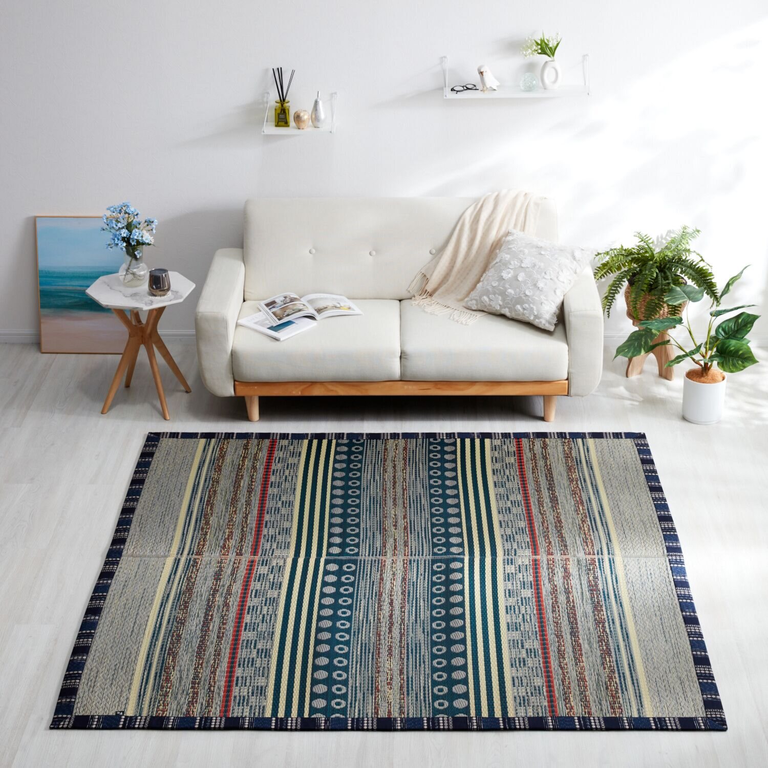 イケヒコ×宮田織物 久留米織ヘリ使用 日本産い草で織った い草ラグ ＜１９１×１９１ｃｍ＞