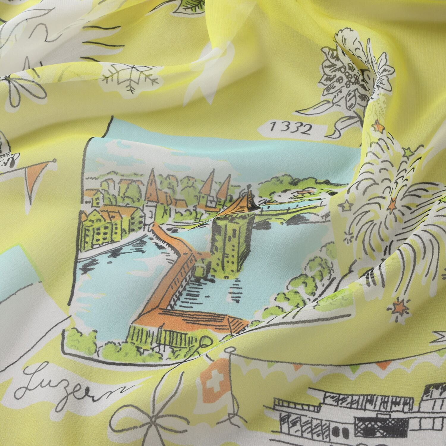 クーコ 日本製 シルク１００％シフォン 横浜アーカイブデザイン スカーフ　“スイス”