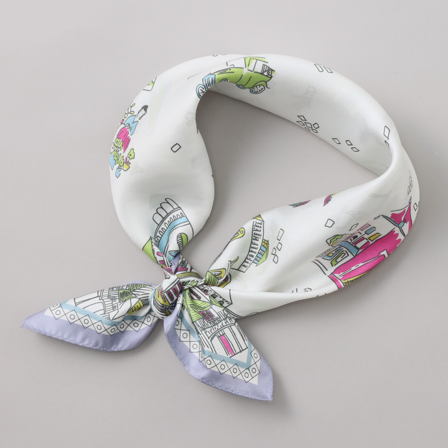 クーコ 日本製 シルク１００％ツイル 横浜アーカイブデザイン スカーフ　“ヴィレッジ”