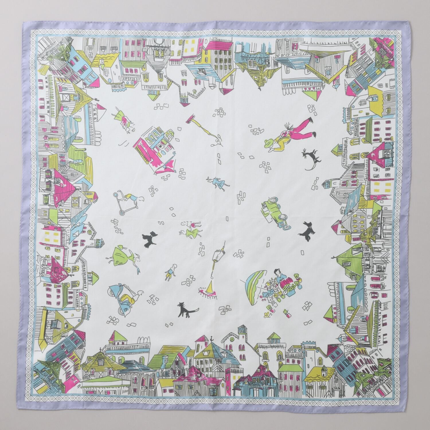 クーコ 日本製 シルク１００％ツイル 横浜アーカイブデザイン スカーフ　“ヴィレッジ”