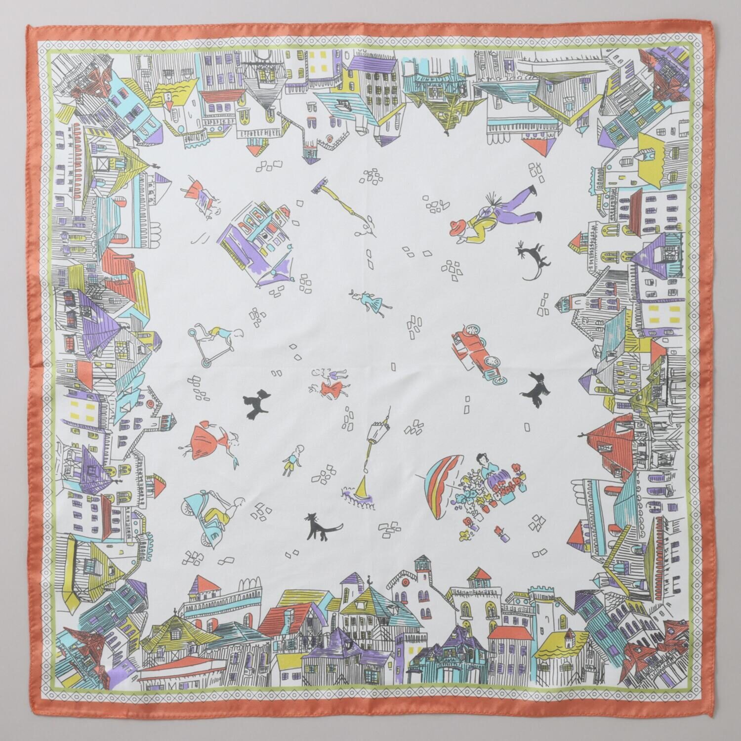 クーコ 日本製 シルク１００％ツイル 横浜アーカイブデザイン スカーフ　“ヴィレッジ”