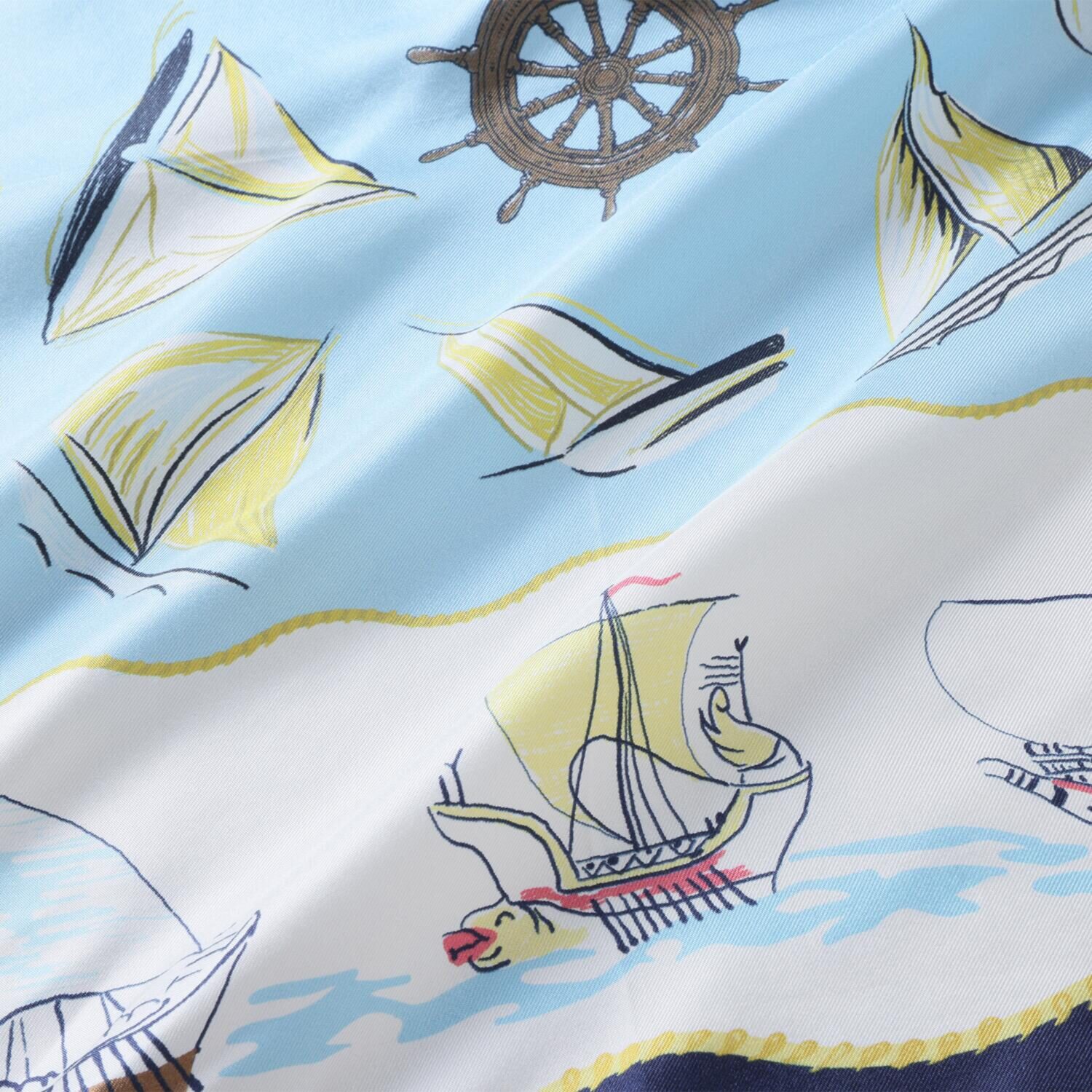 クーコ 日本製 シルク１００％ツイル 横浜アーカイブデザイン スカーフ　“帆船”