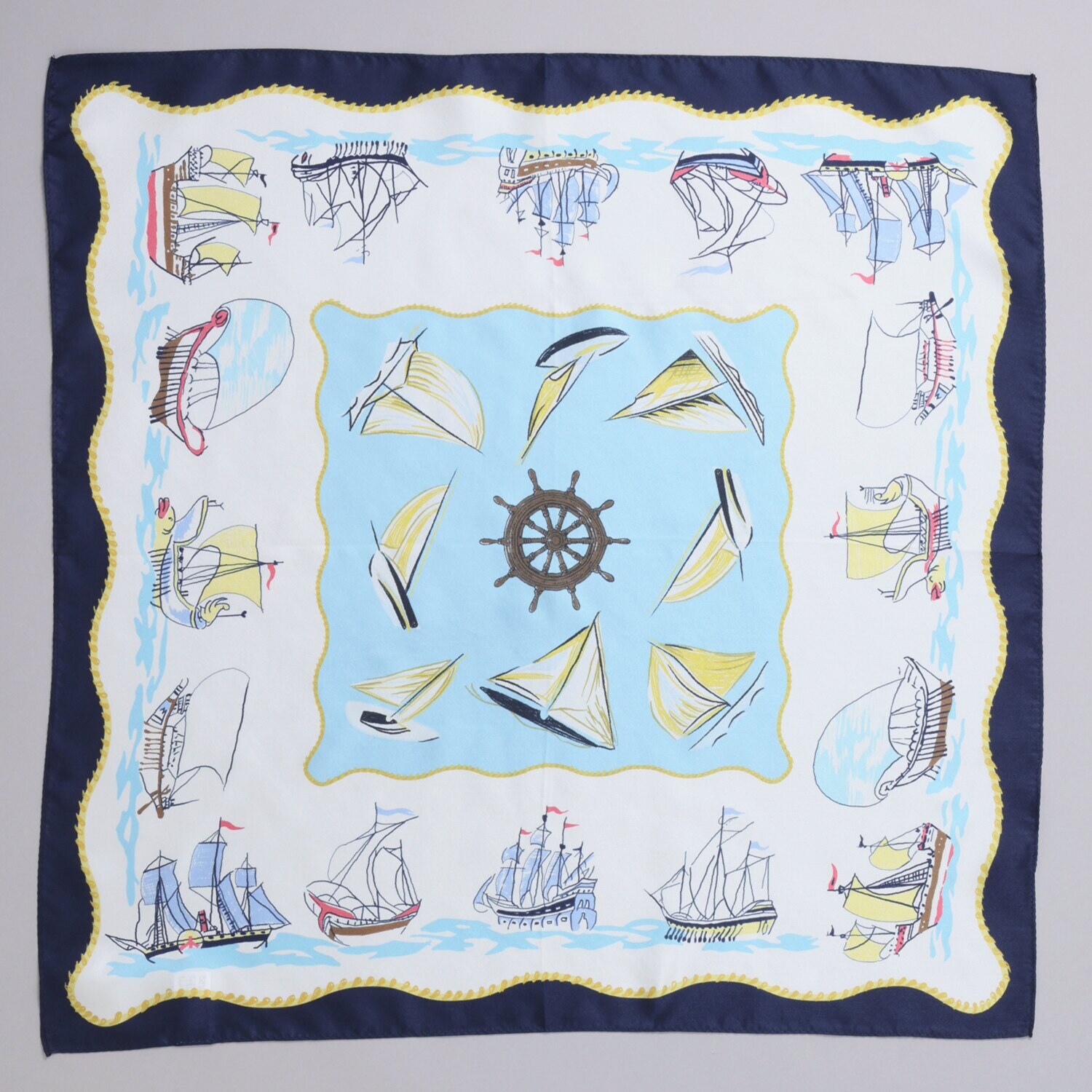 クーコ 日本製 シルク１００％ツイル 横浜アーカイブデザイン スカーフ　“帆船”