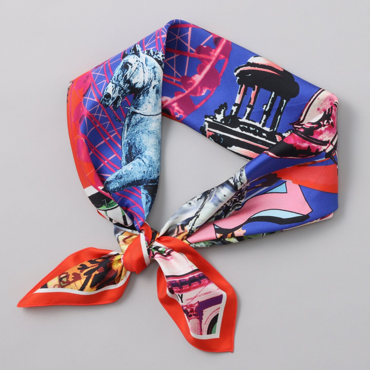 クーコ フランス製 シルク１００％ツイル リヨンシティプリント スクエアスカーフ