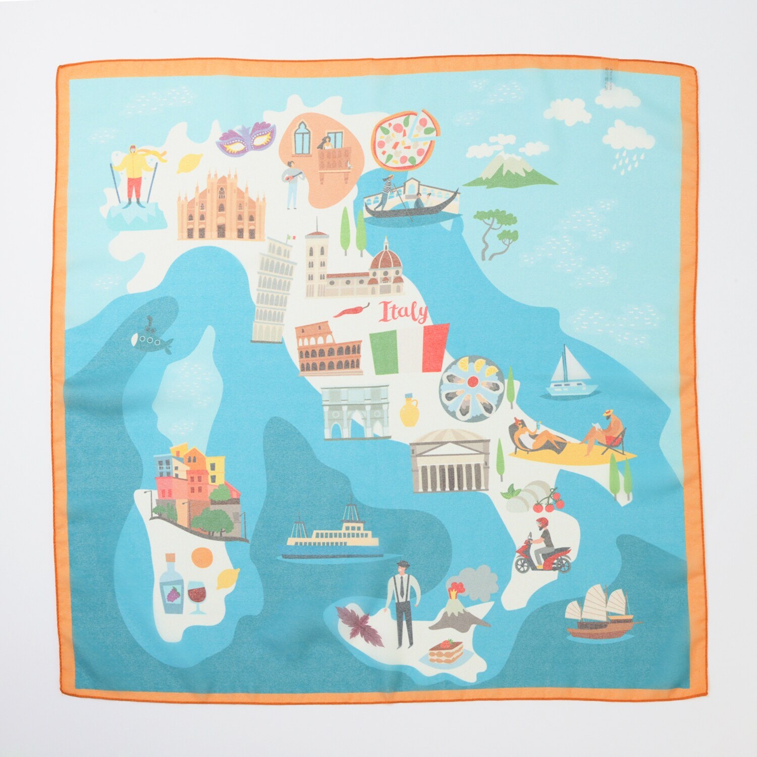 クーコ イタリア製 ヨーロッパ諸国マップ柄 シフォン スクエアスカーフ