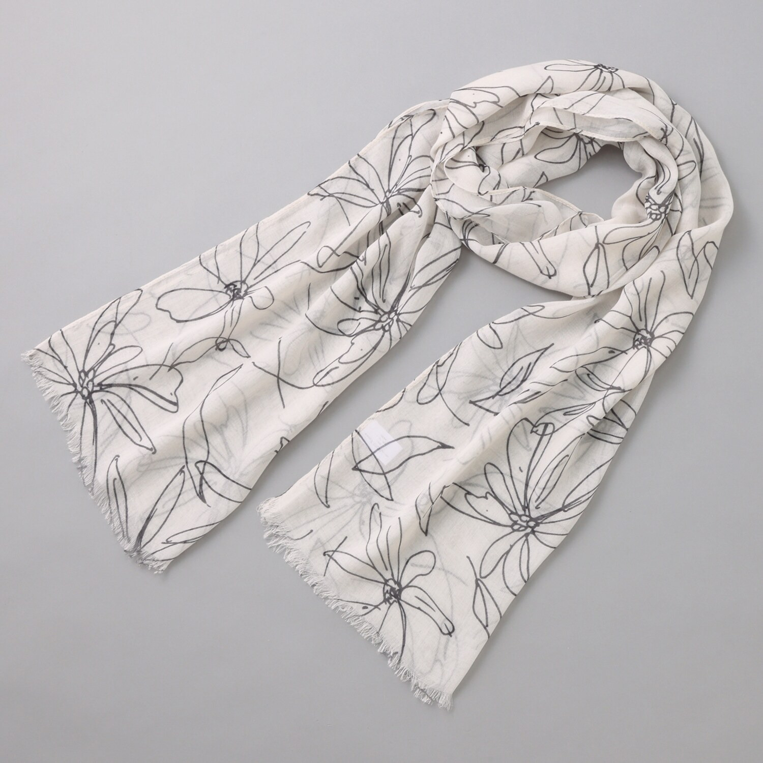 クーコ 接触冷感 線画フラワープリント ストール