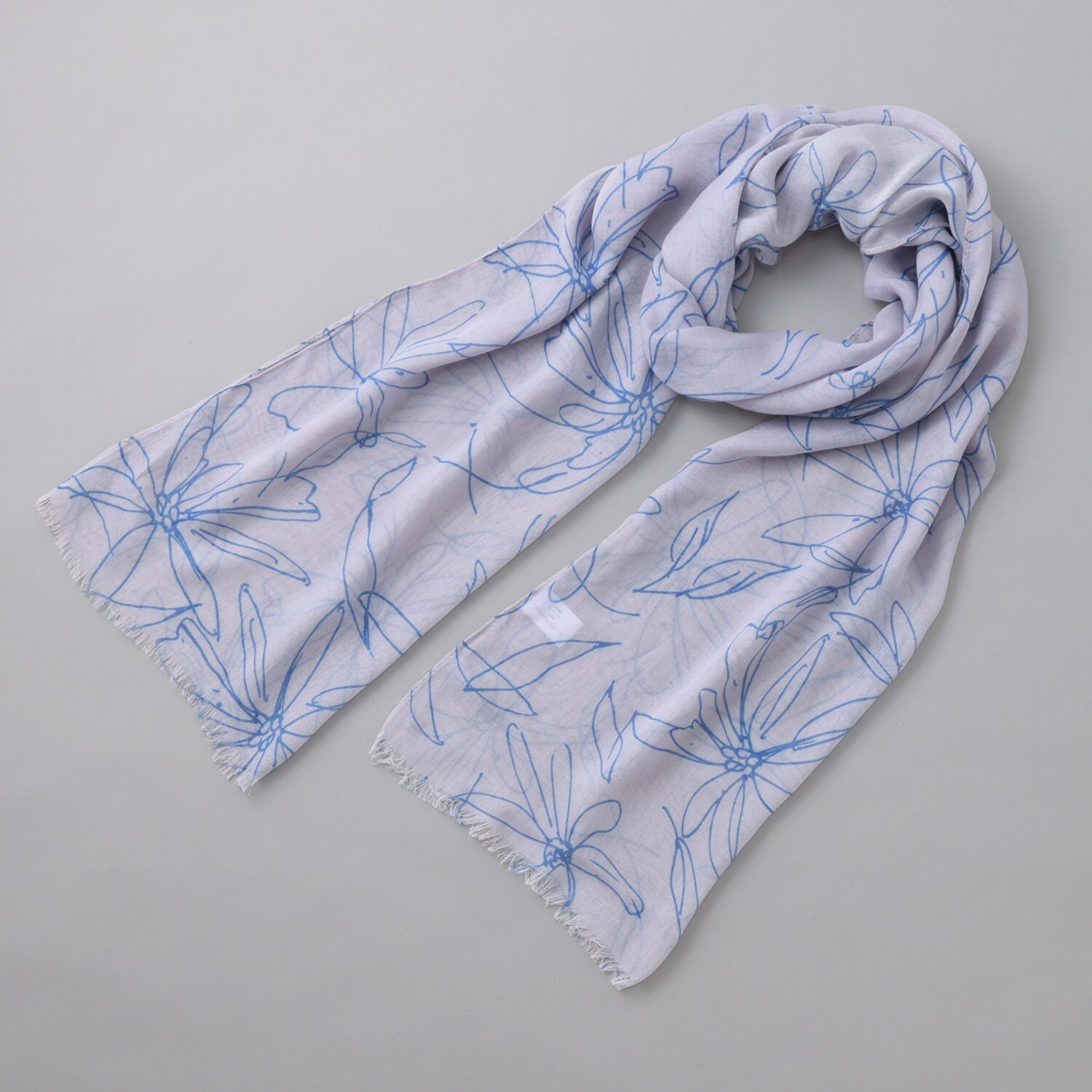 クーコ 接触冷感 線画フラワープリント ストール