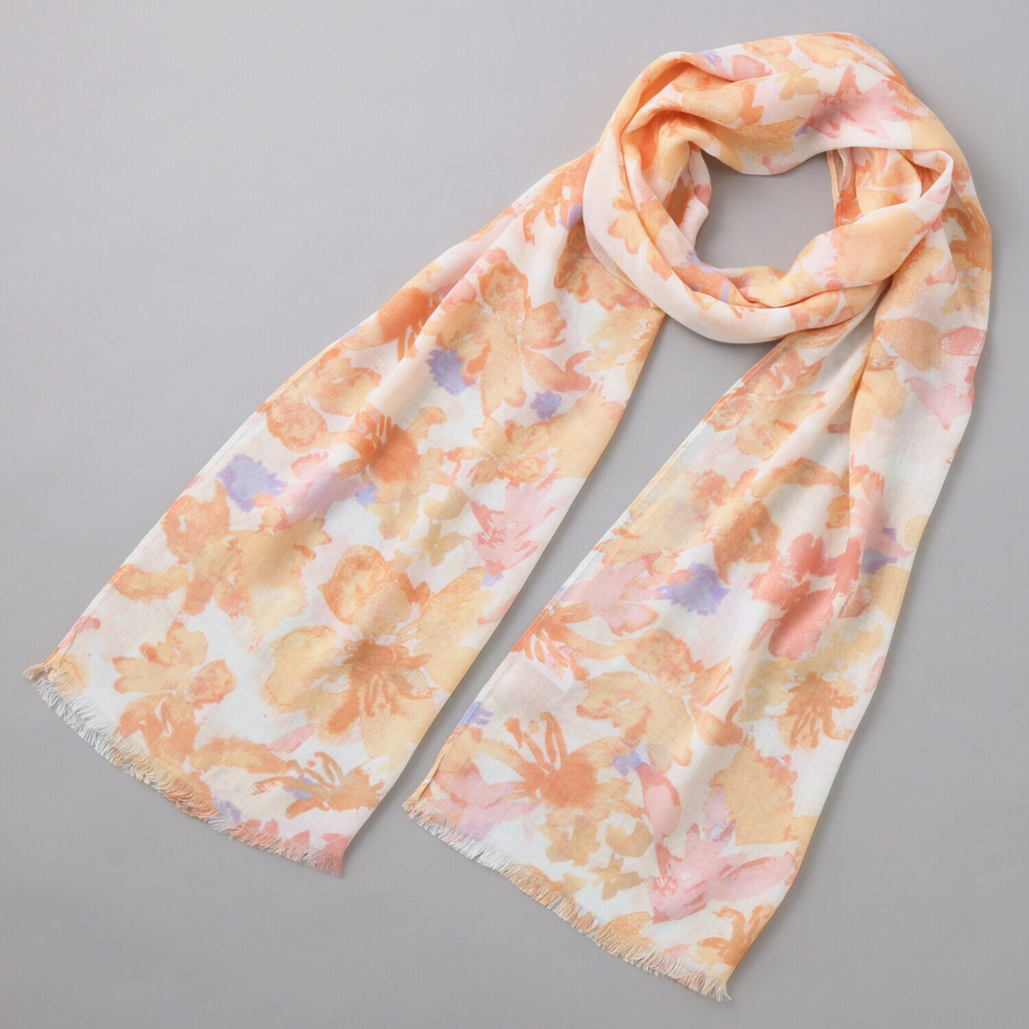 クーコ 接触冷感 水彩花柄プリント ストール