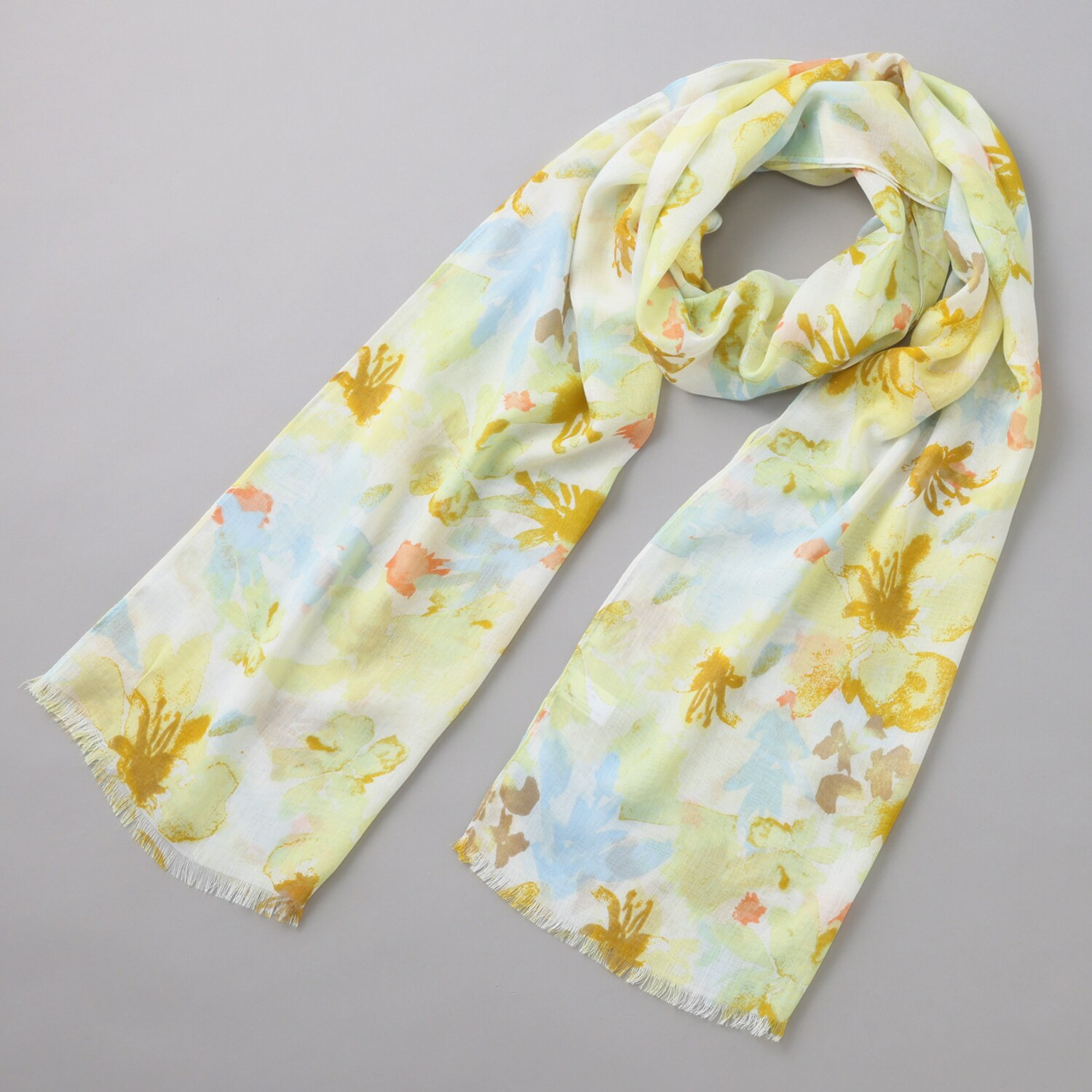 クーコ 接触冷感 水彩花柄プリント ストール