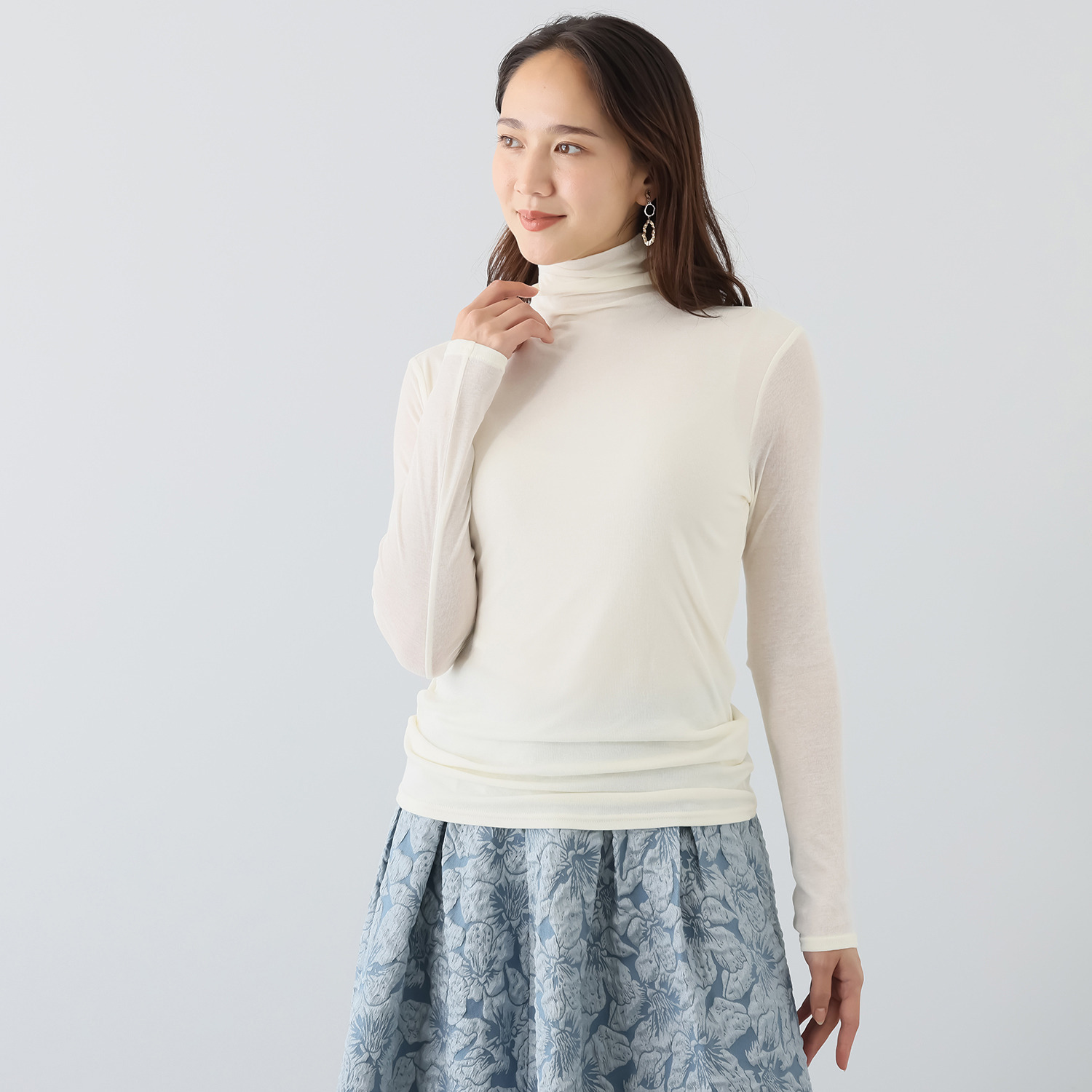 天使の綿シフォン 四六時中着たくなる！ 極上の肌触り！ ボトルネック 一重長袖プルオーバー