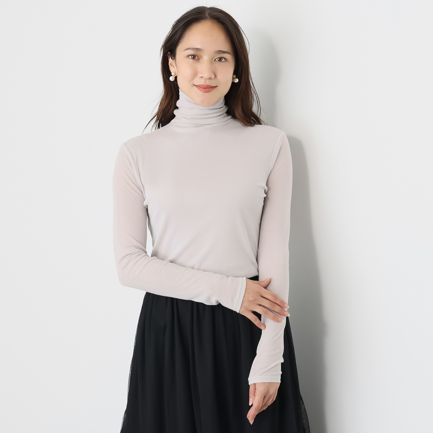 天使の綿シフォン 四六時中着たくなる！ 極上の肌触り！ ボトルネック 一重長袖プルオーバー