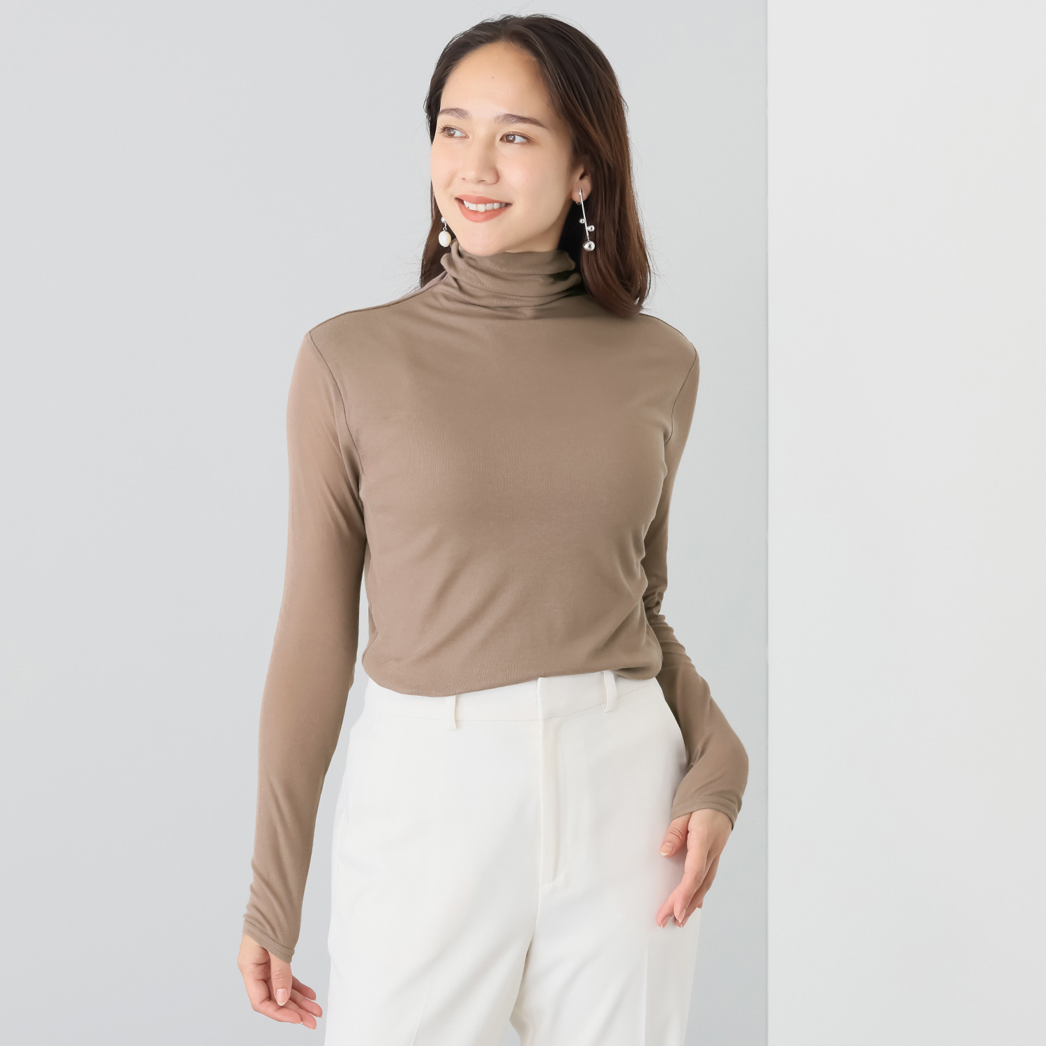 天使の綿シフォン 四六時中着たくなる！ 極上の肌触り！ ボトルネック 一重長袖プルオーバー