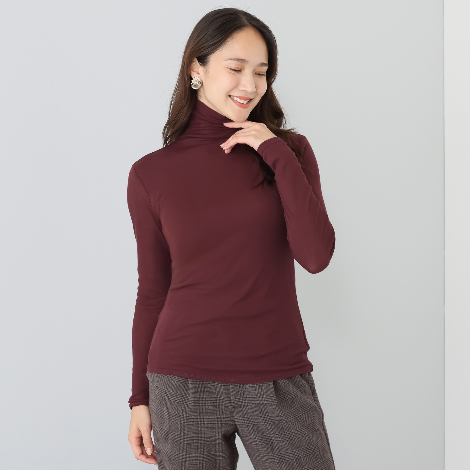 天使の綿シフォン 四六時中着たくなる！ 極上の肌触り！ ボトルネック 一重長袖プルオーバー