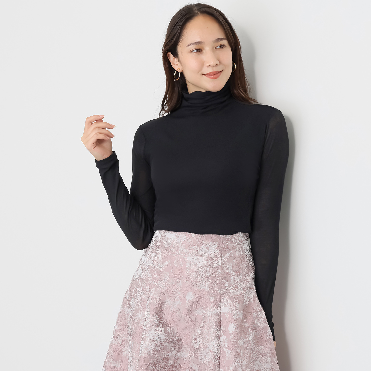 天使の綿シフォン 四六時中着たくなる！ 極上の肌触り！ ボトルネック 一重長袖プルオーバー