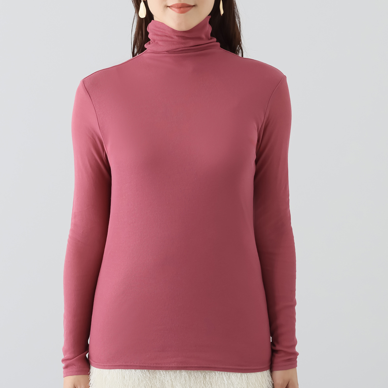 天使の綿シフォン 四六時中着たくなる！ 極上の肌触り！ ボトルネック 一重長袖プルオーバー